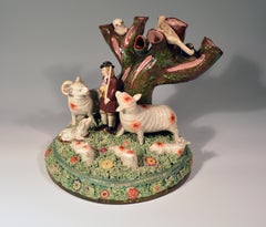 Staffordshire Pearlware Seltene Töpfergruppe mit Schäfer und Schafherde:: 1825
