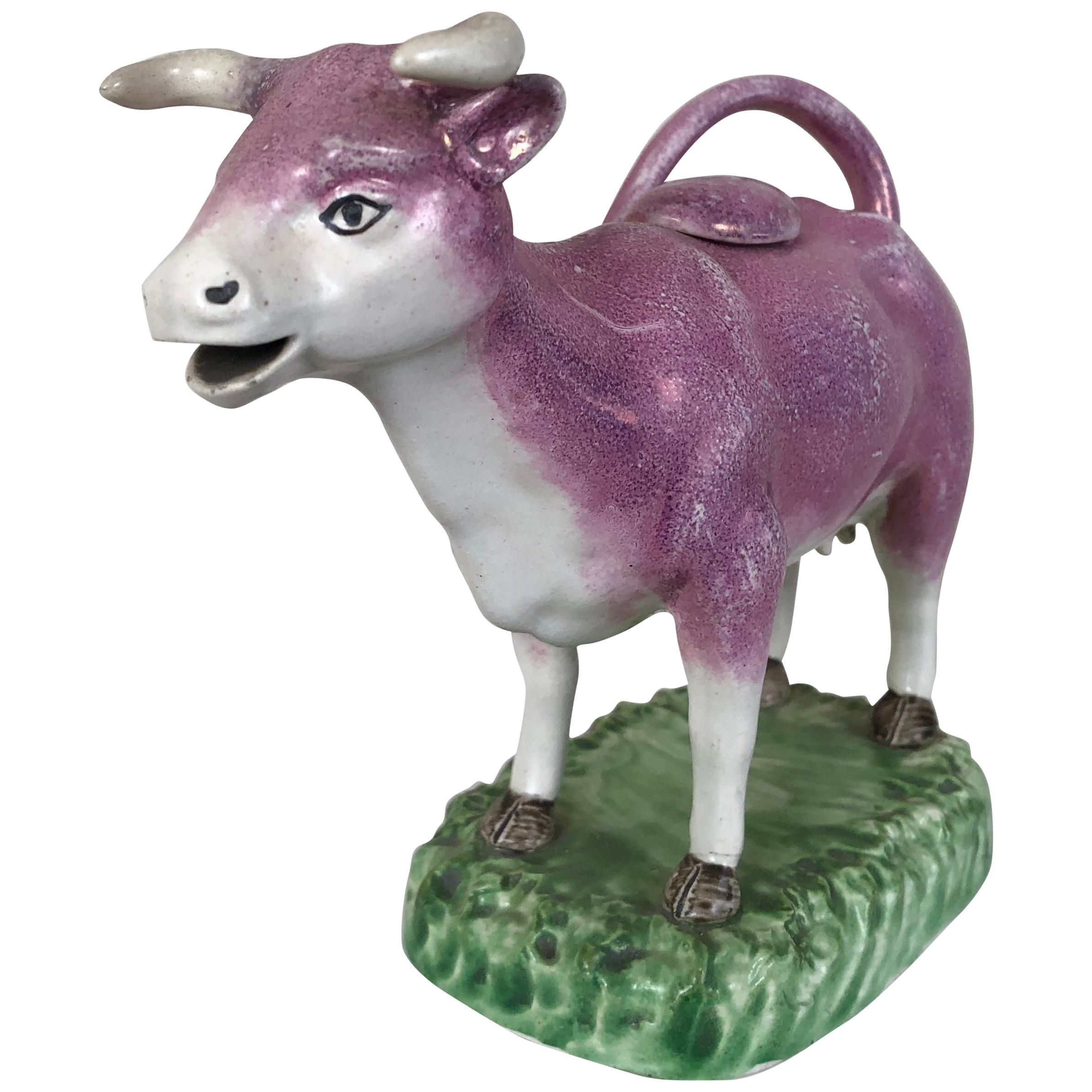 Staffordshire Pink Lusterware Cow Creamer, English, circa 1820 For Sale