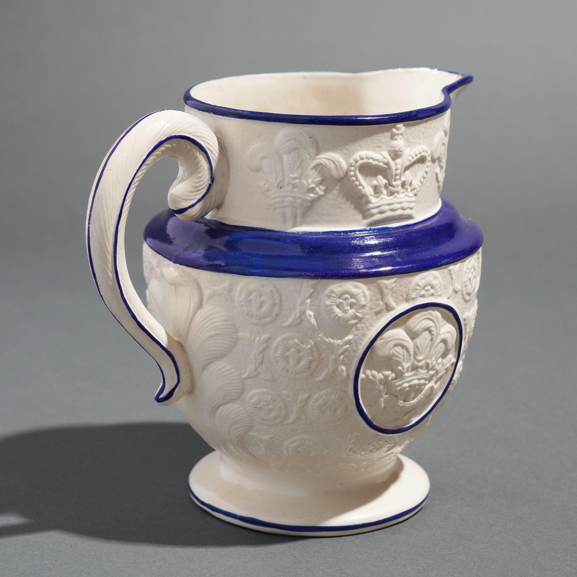 Staffordshire pitcher commemorating the coronation of George IV, 1821 In Good Condition For Sale In Kenilworth, IL