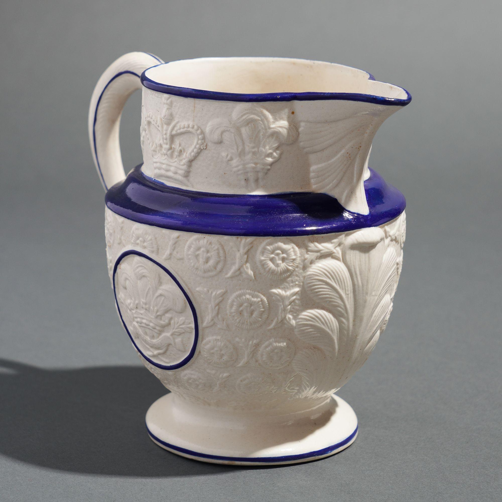 Ceramic Staffordshire pitcher commemorating the coronation of George IV, 1821 For Sale