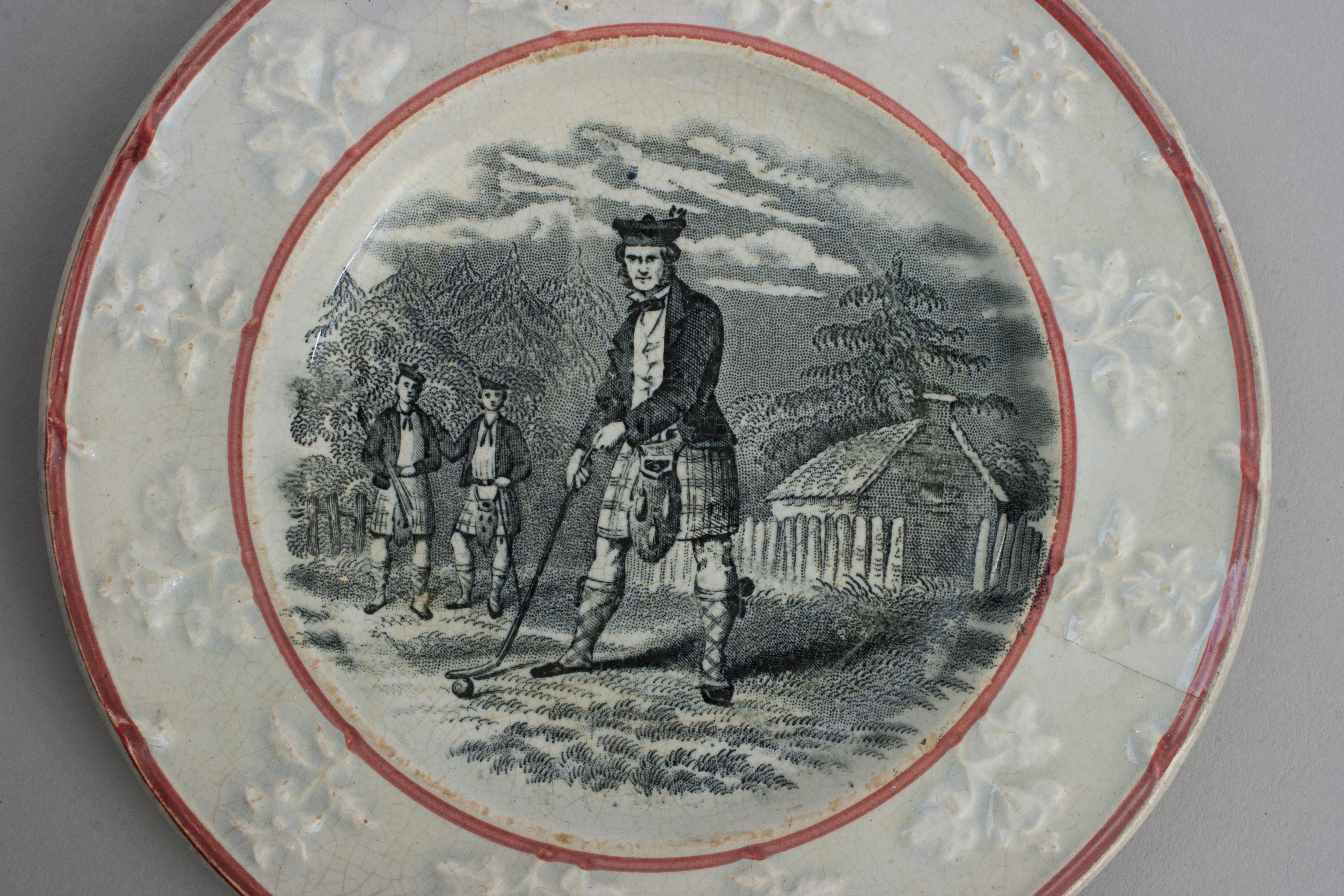 Staffordshire Plate With Scottish Golf Scene In Good Condition In Oxfordshire, GB