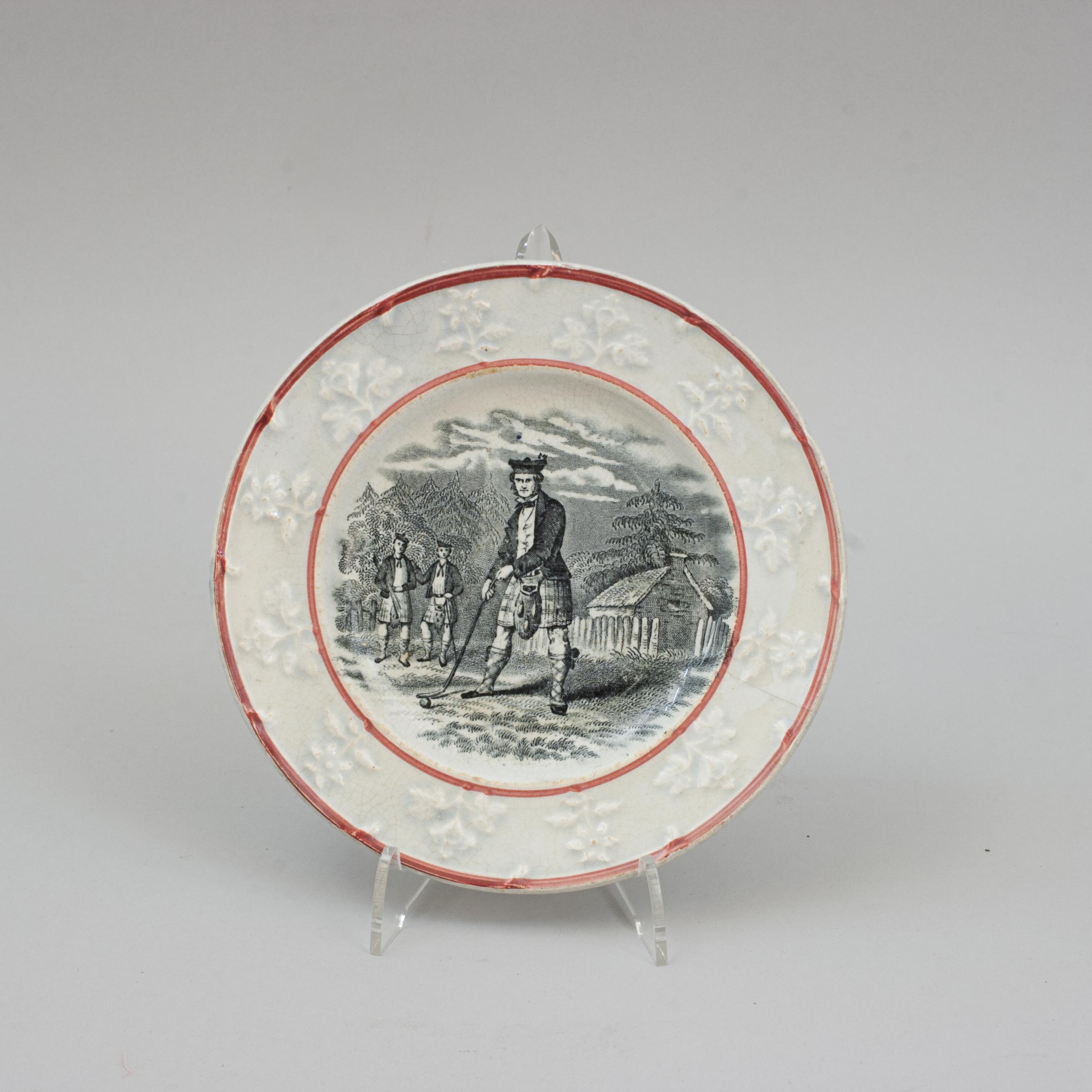 19th Century Staffordshire Plate With Scottish Golf Scene