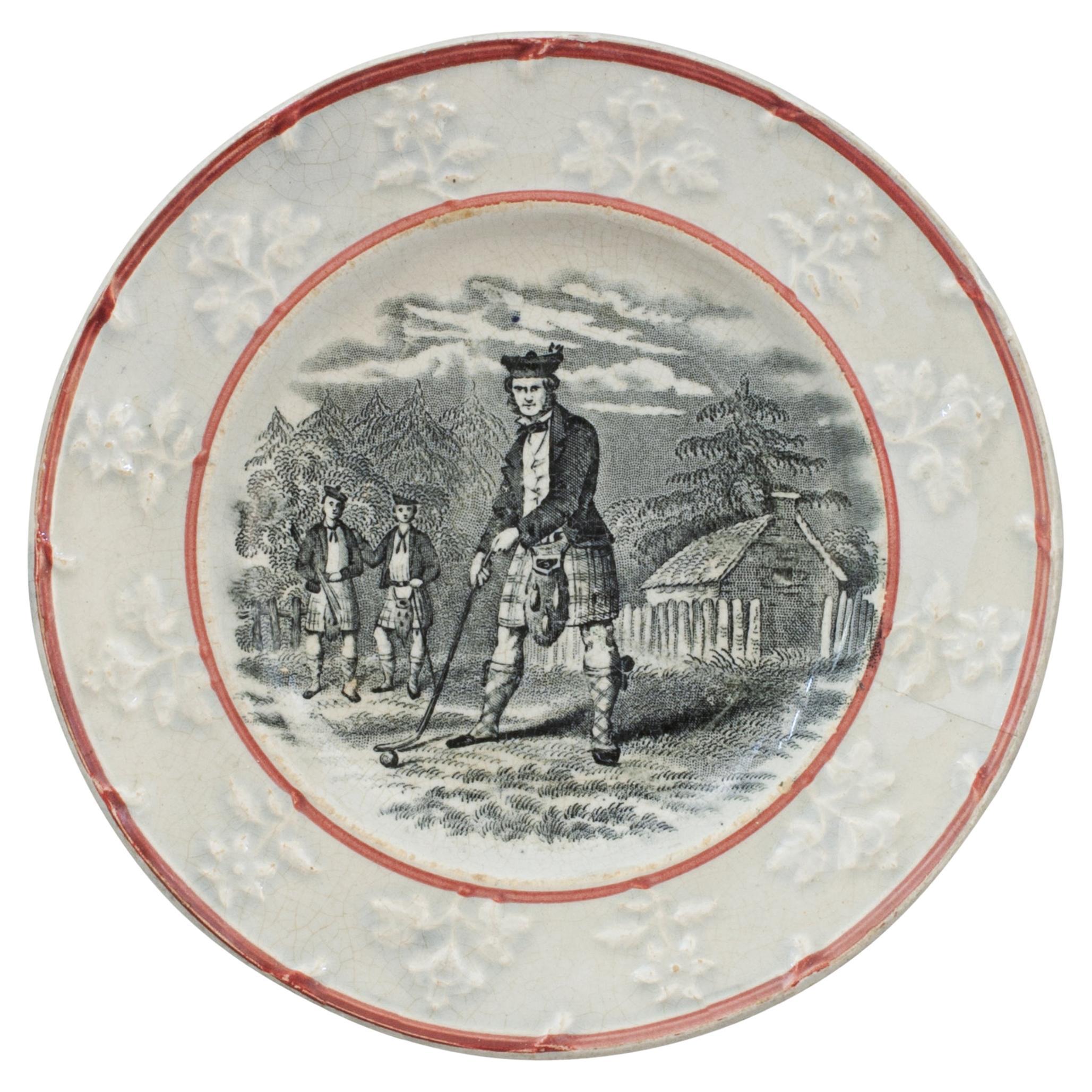 Staffordshire Plate With Scottish Golf Scene