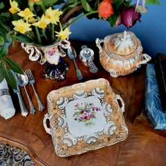 Staffordshire Porcelain Cake Plate, Peach with Flowers, circa 1835