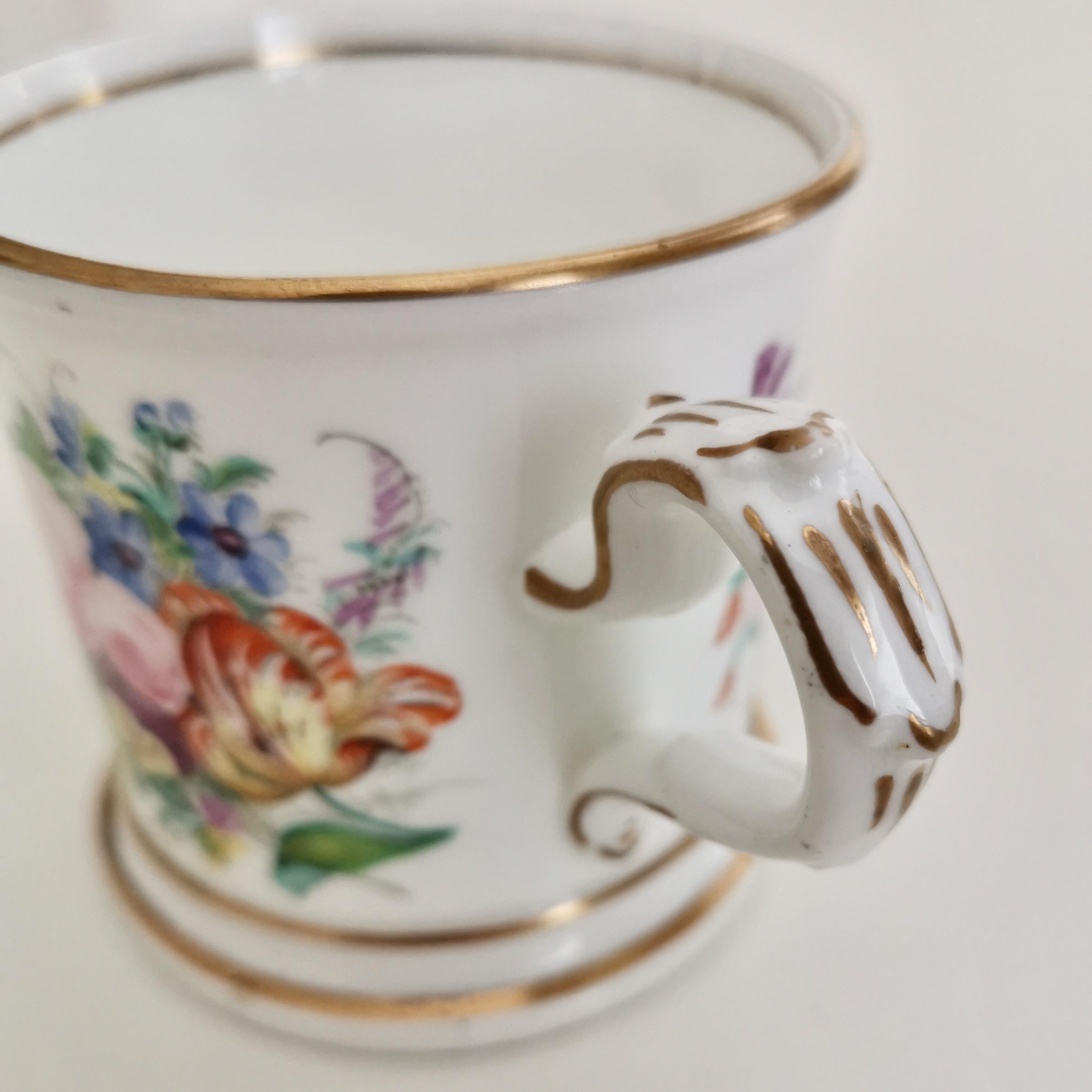 Hand-Painted Staffordshire Porcelain Christening Mug, White with Flowers, Victorian, 1867