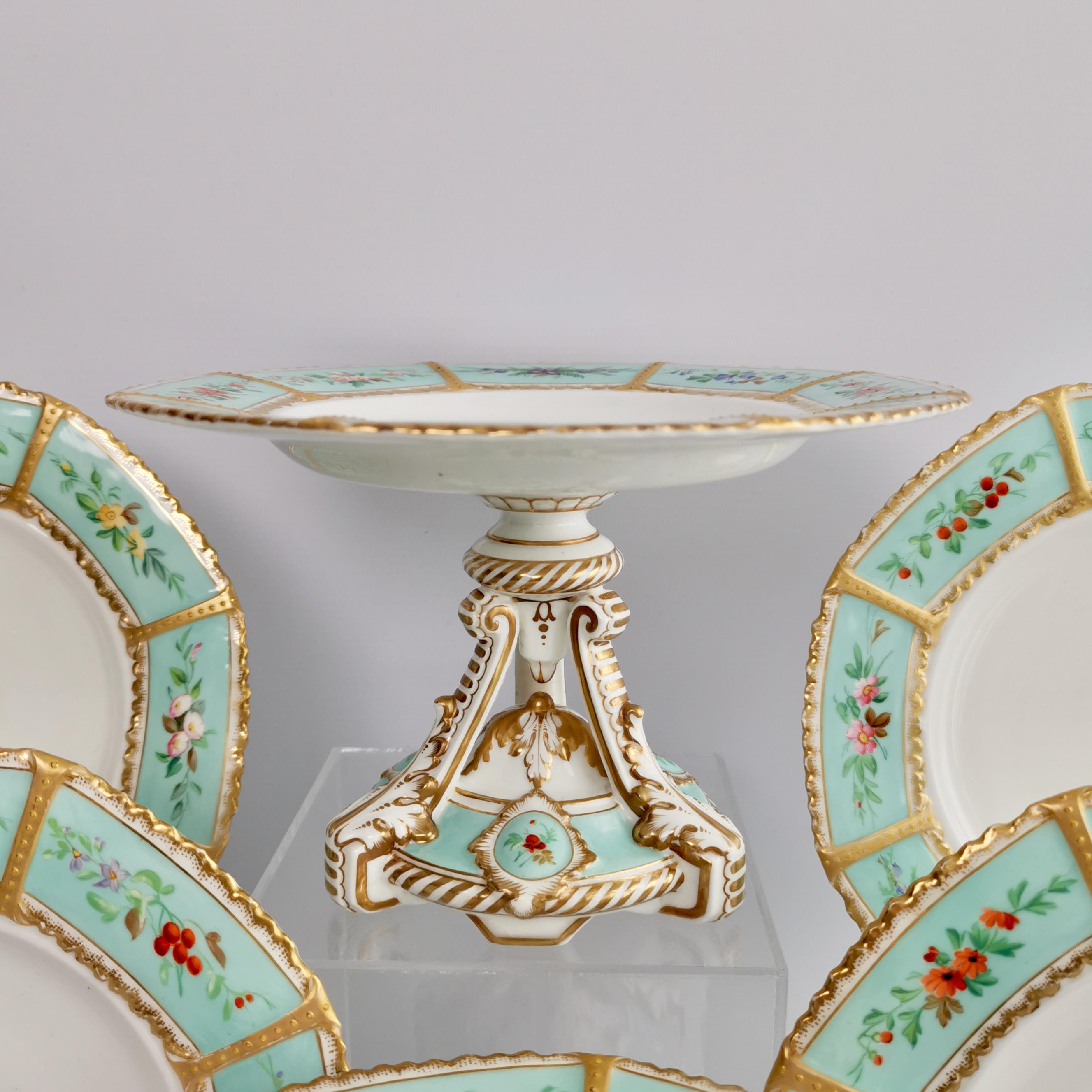 Staffordshire Porcelain Dessert Service, Duck Egg Blue, Victorian, ca 1860 In Good Condition In London, GB