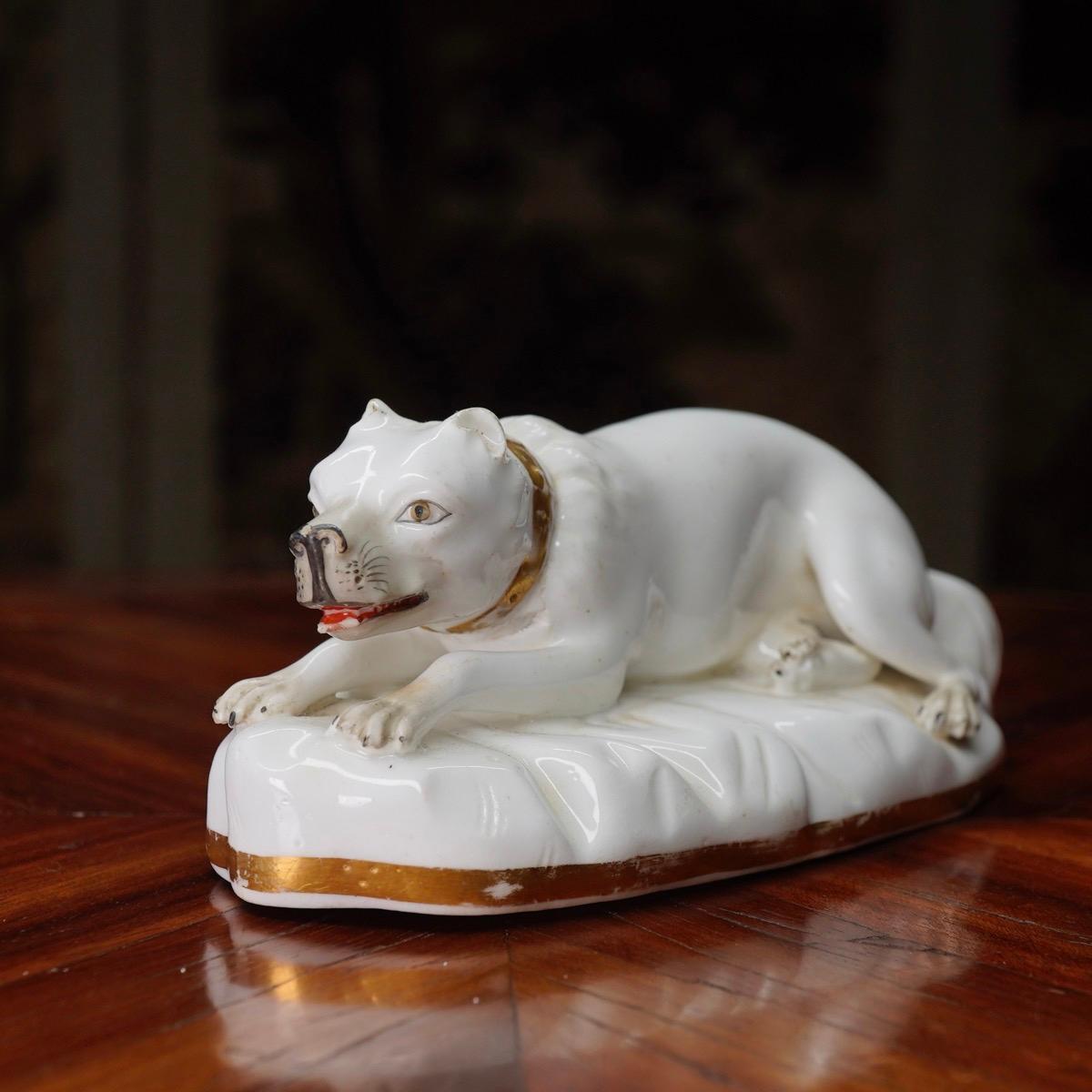 Mid-19th Century Staffordshire Porcelain Dog, Possibly Alcock, circa 1830 For Sale