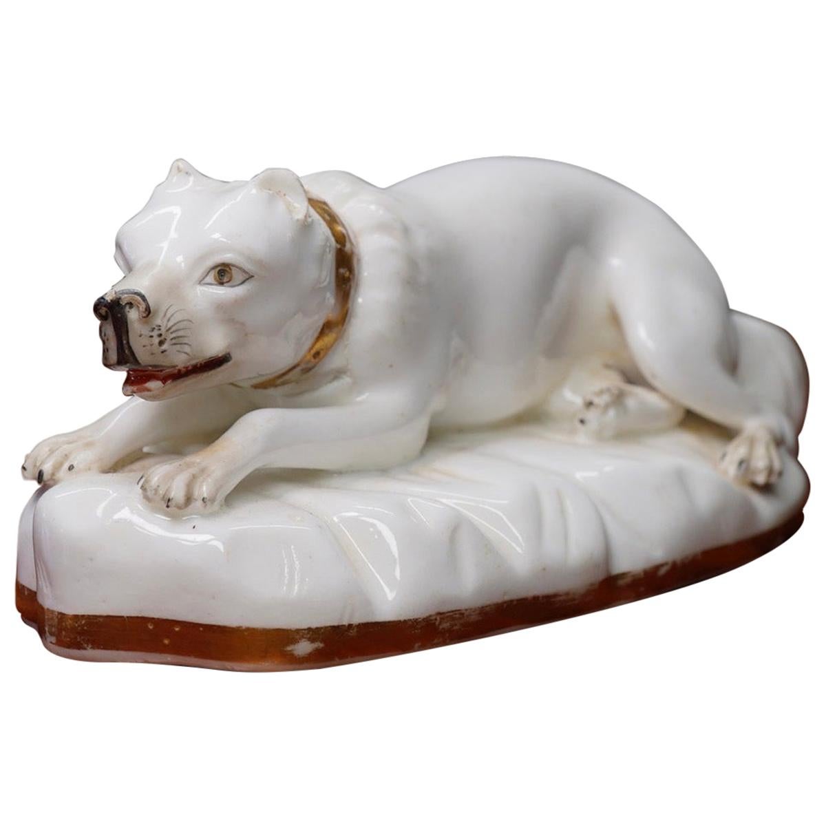 Staffordshire Porcelain Dog, Possibly Alcock, circa 1830 For Sale