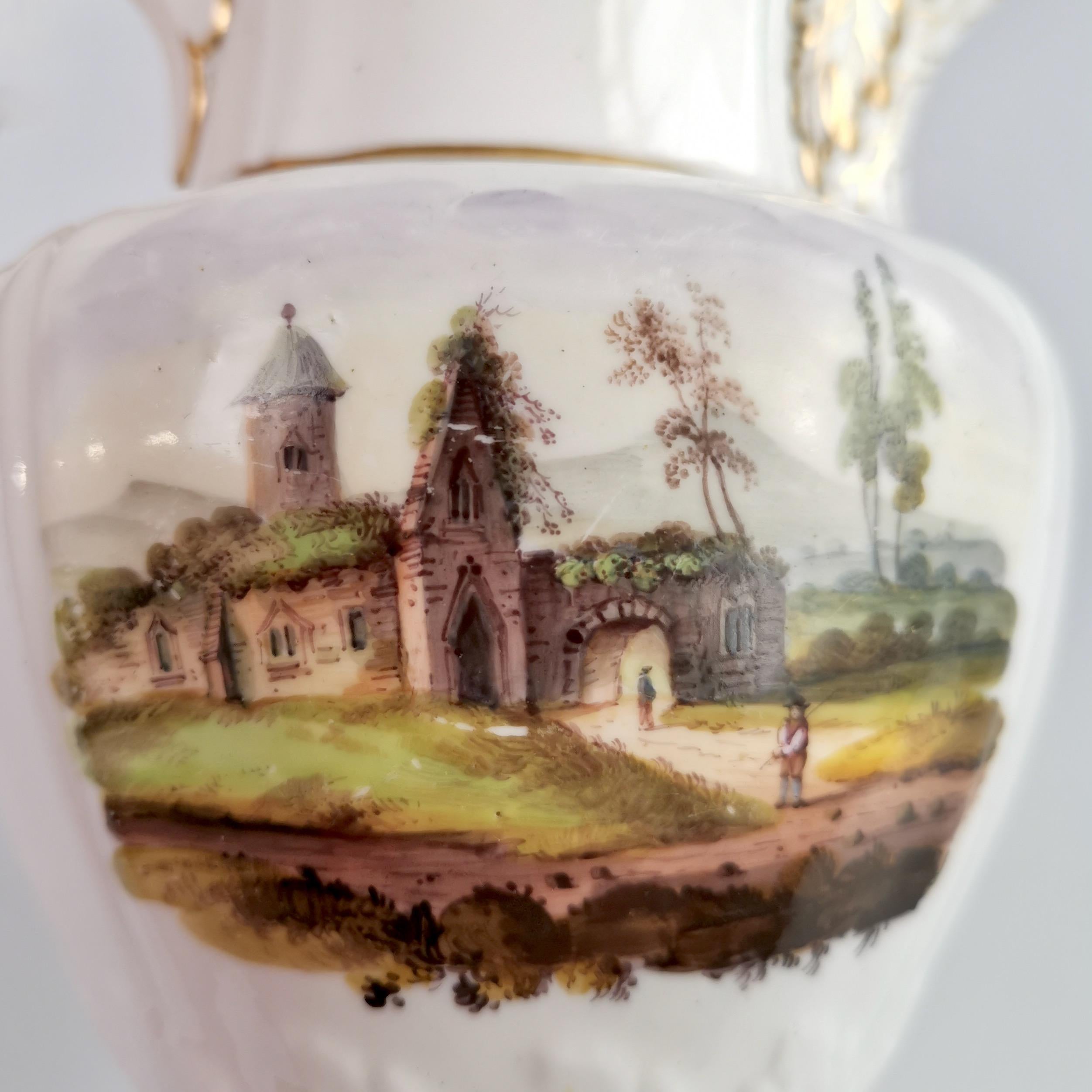 Staffordshire Porcelain Jug, White with Landscapes, Regency ca 1820 In Good Condition In London, GB