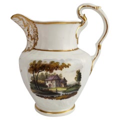Staffordshire Porcelain Jug, White with Landscapes, Regency ca 1820