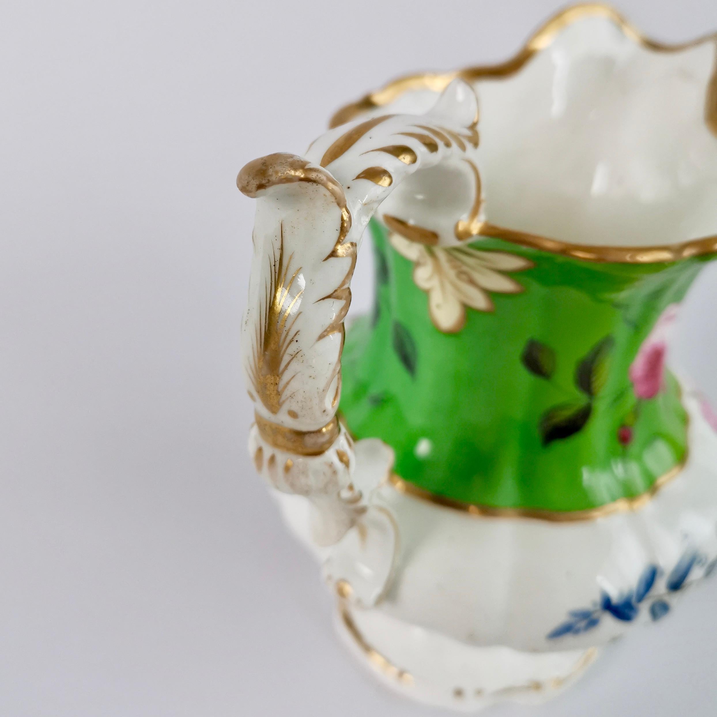 Hilditch Porcelain Pitcher, Apple Green with Hand Painted Flowers, circa 1830 2