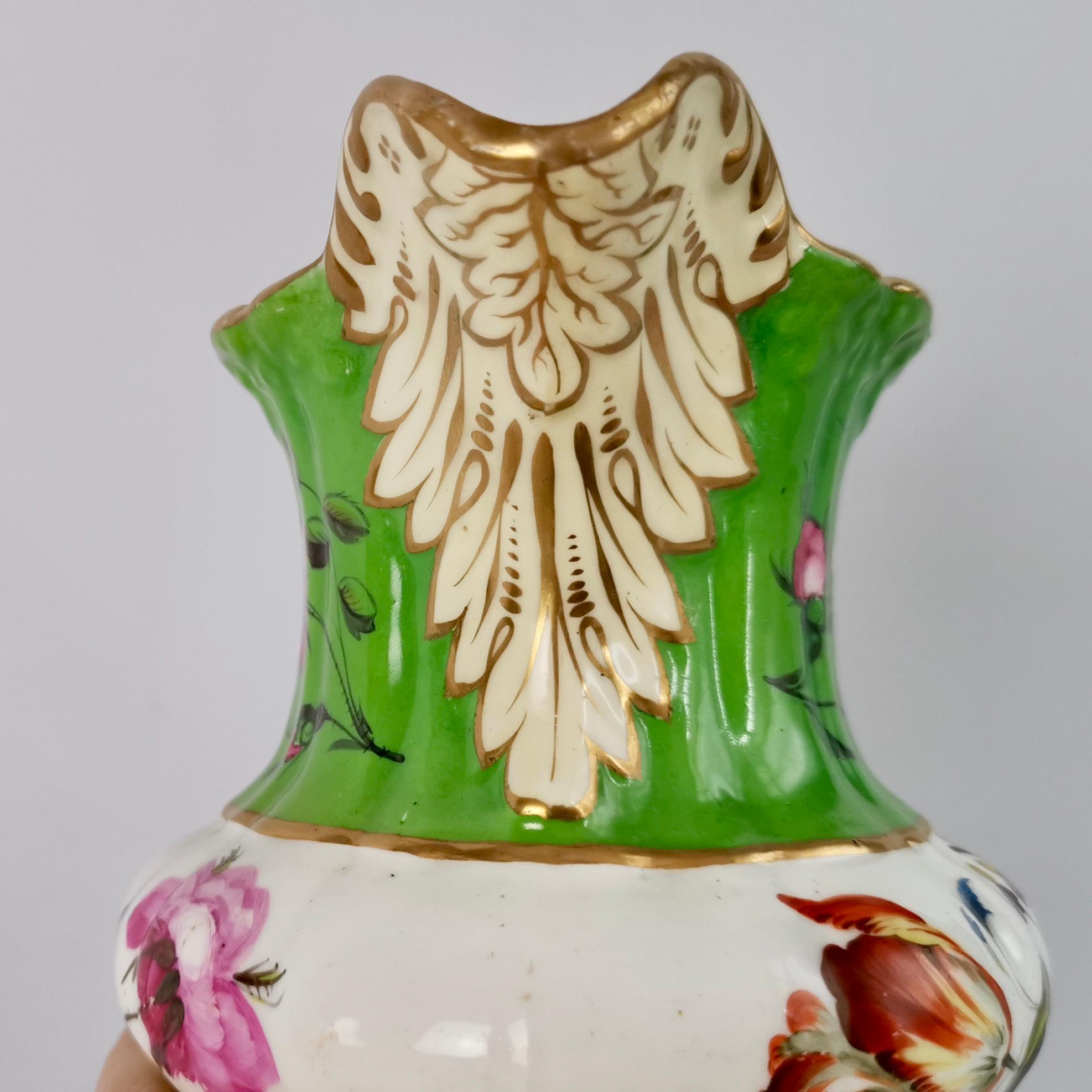 Hilditch Porcelain Pitcher, Apple Green with Hand Painted Flowers, circa 1830 4