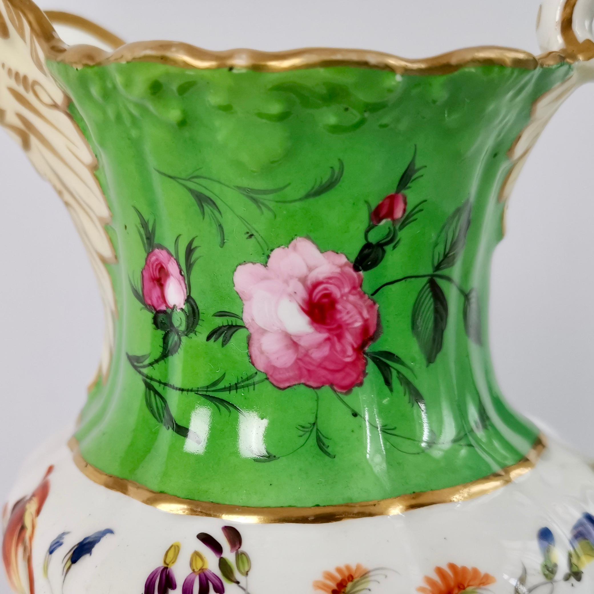 Hilditch Porcelain Pitcher, Apple Green with Hand Painted Flowers, circa 1830 5