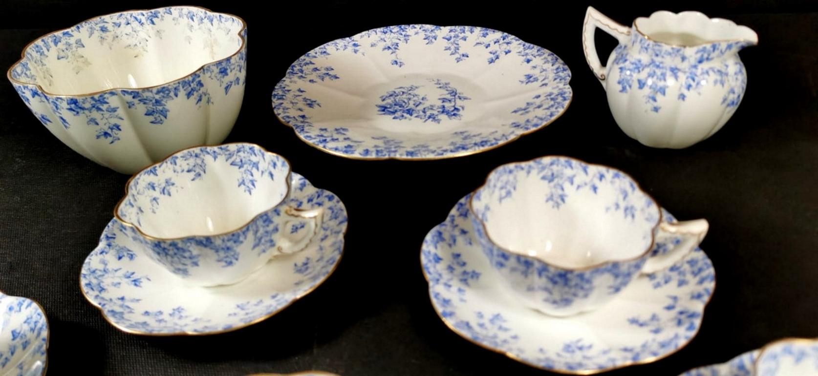 Late Victorian Staffordshire Porcelain Service English Coffee-Tea Cups with Plate