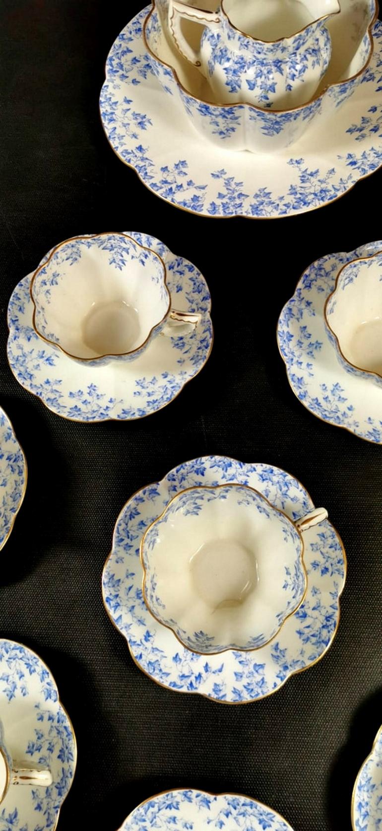 19th Century Staffordshire Porcelain Service English Coffee-Tea Cups with Plate