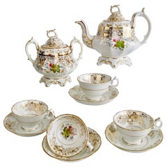 Staffordshire Porcelain Tea Service, White and Gilt, Rococo Revival, circa 1845