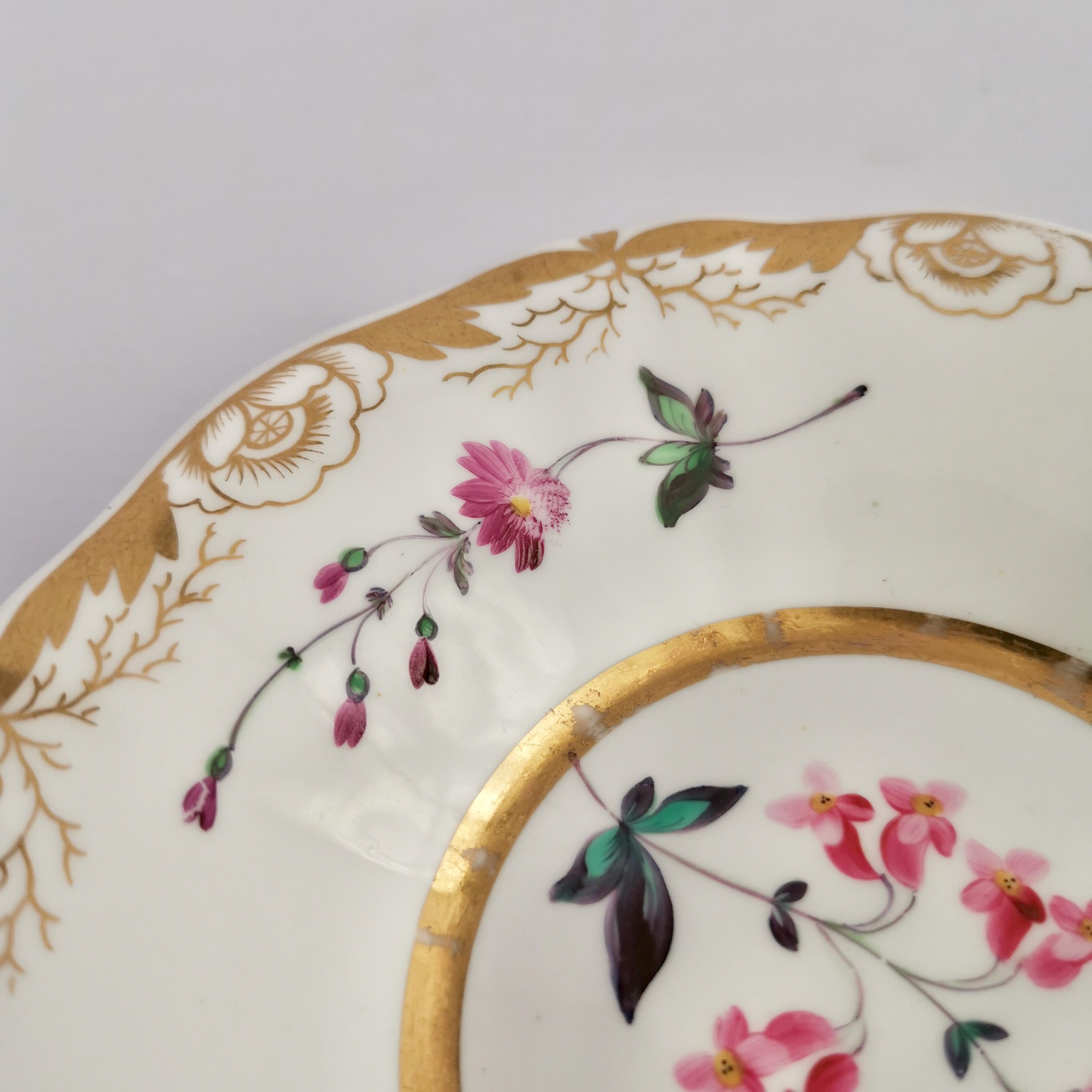 Staffordshire Porcelain Teacup Trio, White with Flowers, Regency, 1825-1830 4