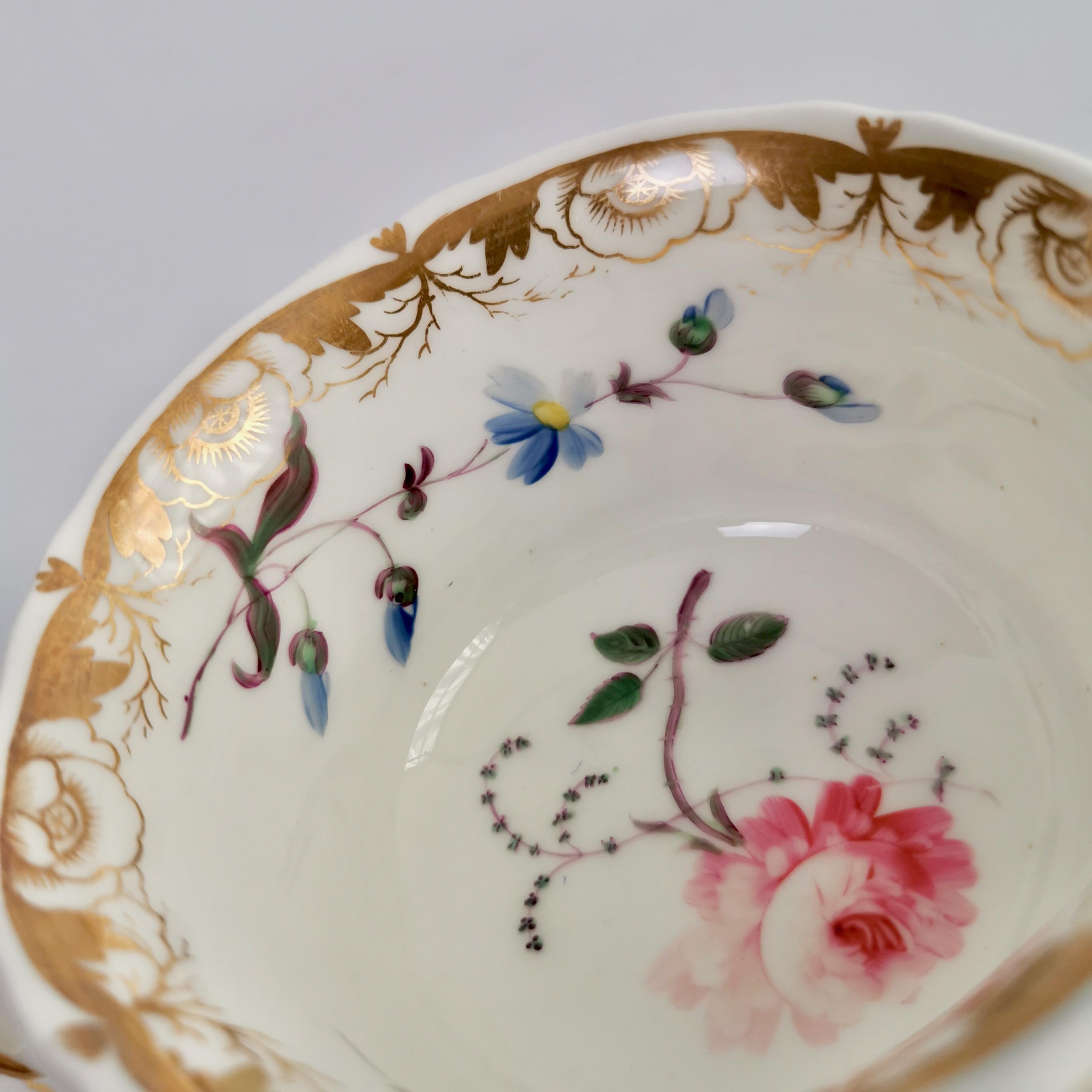 Staffordshire Porcelain Teacup Trio, White with Flowers, Regency, 1825-1830 5