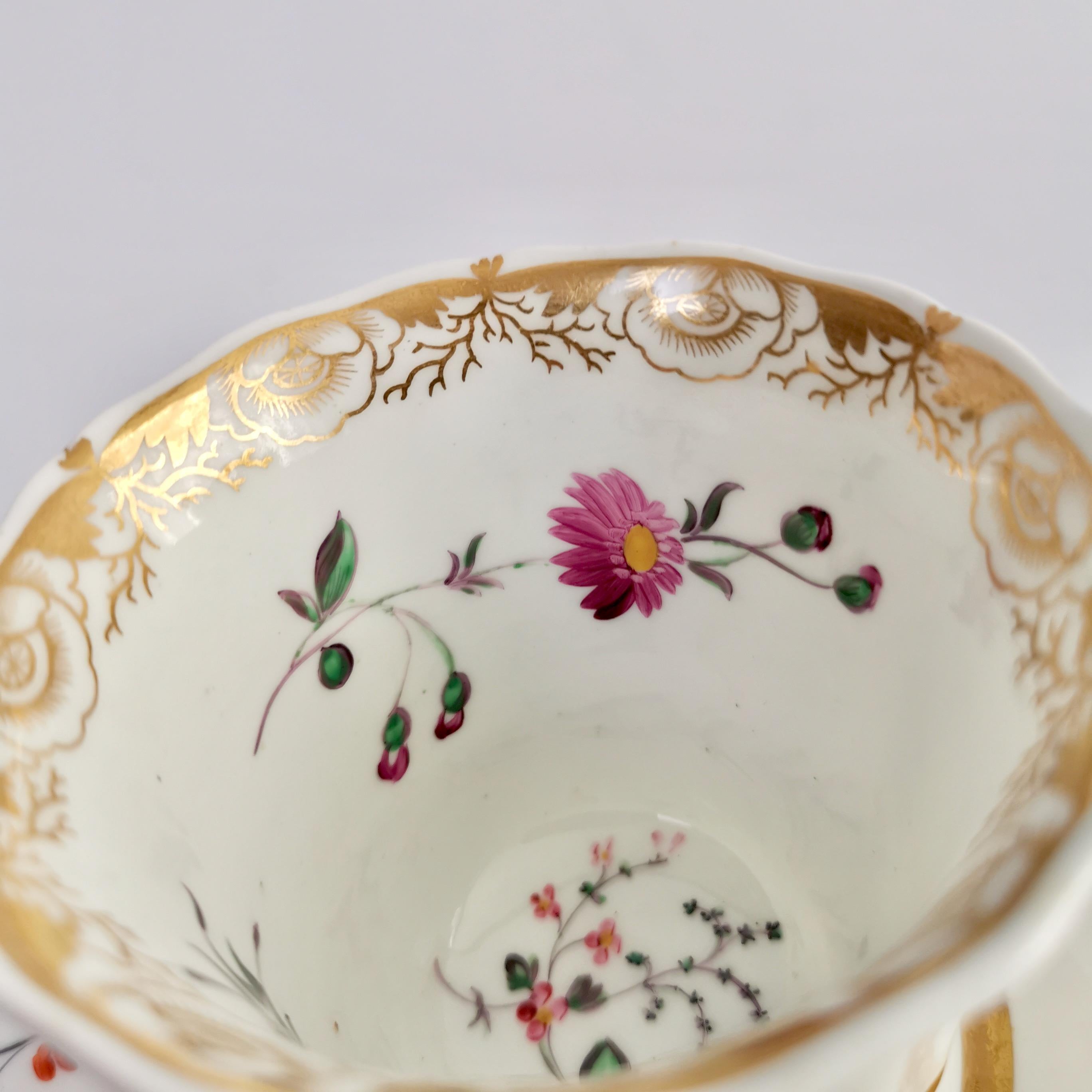 Staffordshire Porcelain Teacup Trio, White with Flowers, Regency, 1825-1830 7