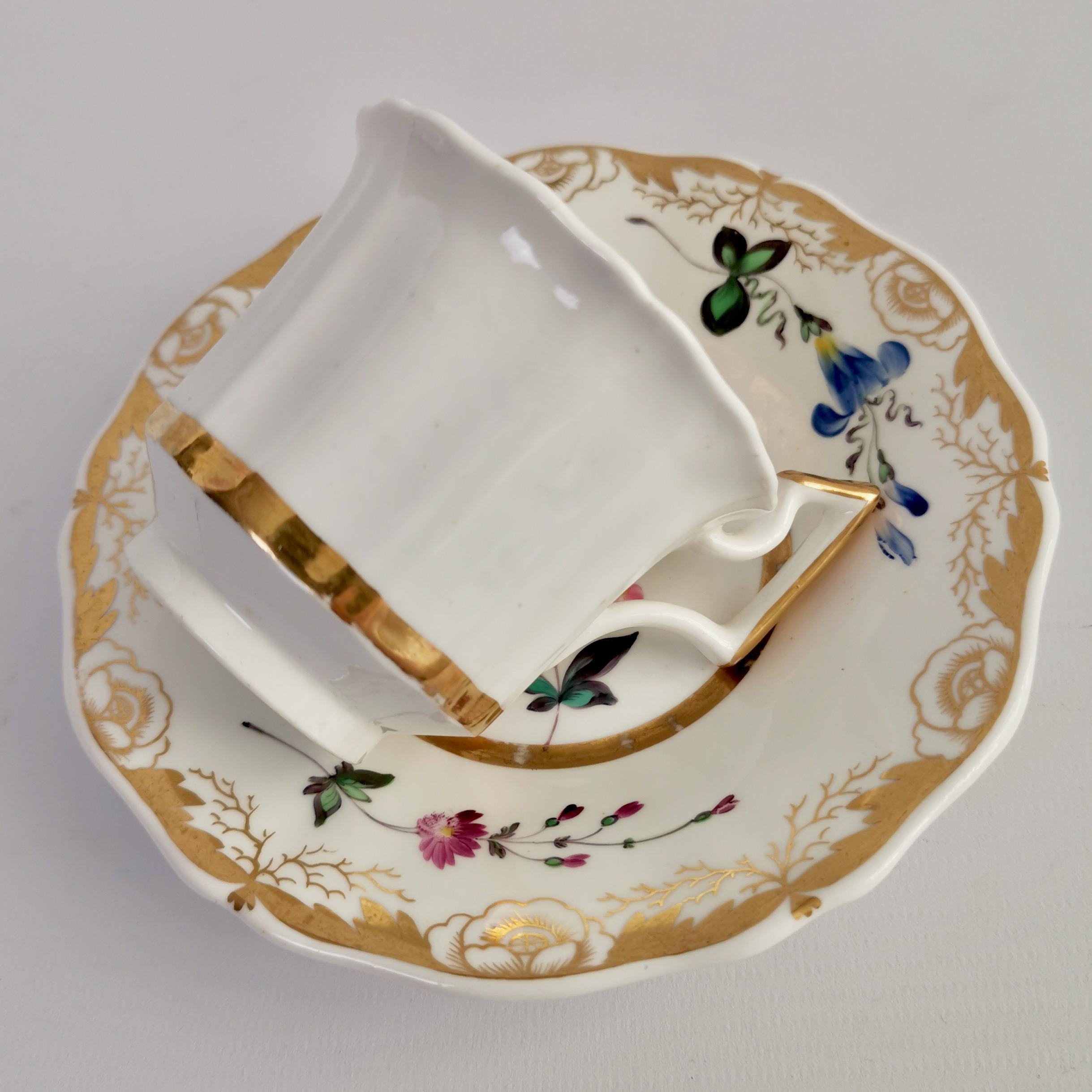 Staffordshire Porcelain Teacup Trio, White with Flowers, Regency, 1825-1830 2
