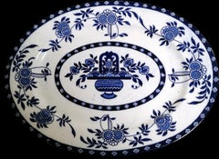 Staffordshire Potteries English Tray with Blue Transferware Decorations