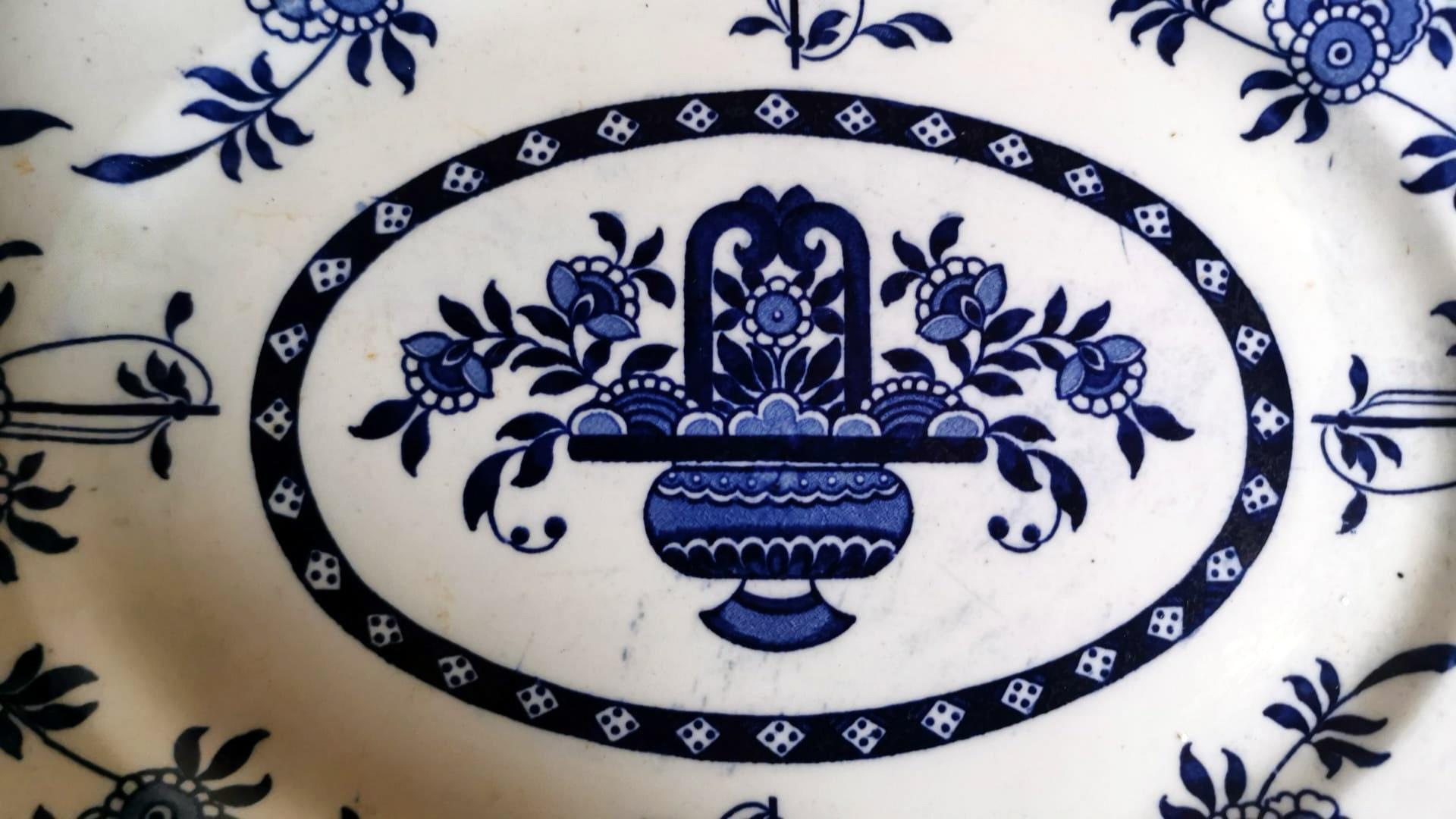 Glazed Staffordshire Potteries English Tray with Blue Transferware Decorations For Sale