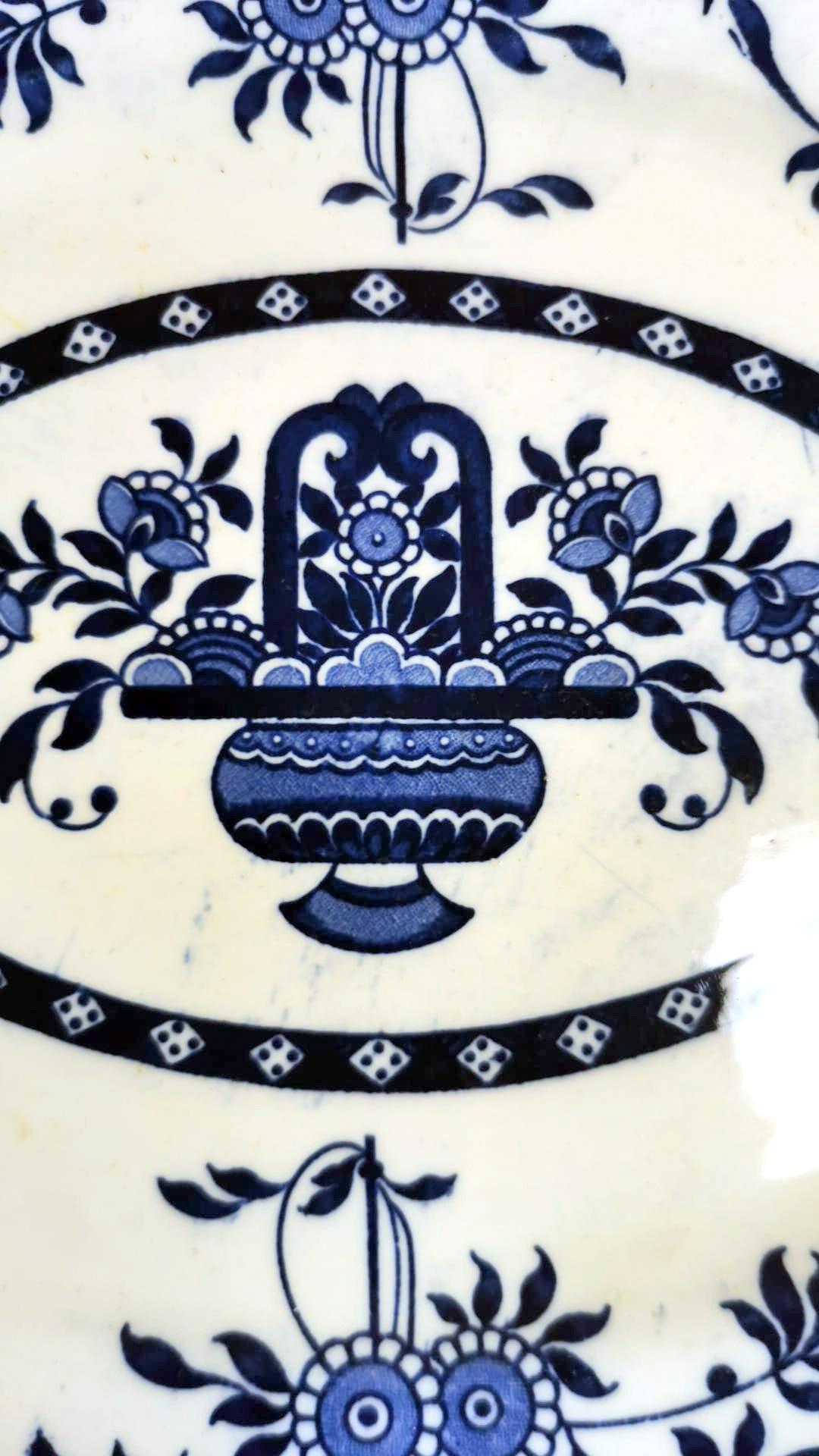 Ceramic Staffordshire Potteries English Tray with Blue Transferware Decorations For Sale
