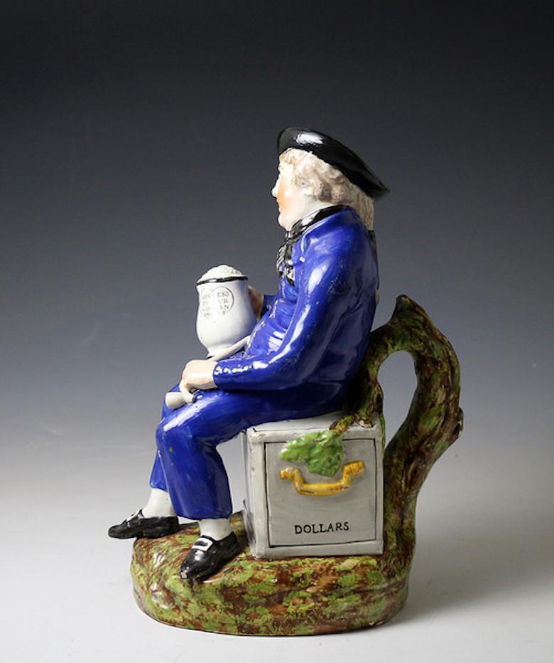 English Staffordshire Pottery American Sailor Toby Jug Antique Period Early 19th Century For Sale