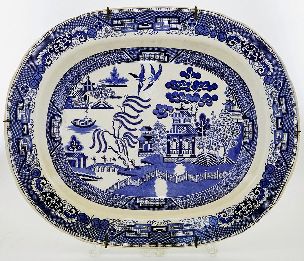 Staffordshire Pottery Blue and White Printed Chinoiserie Dish In Good Condition In Downingtown, PA