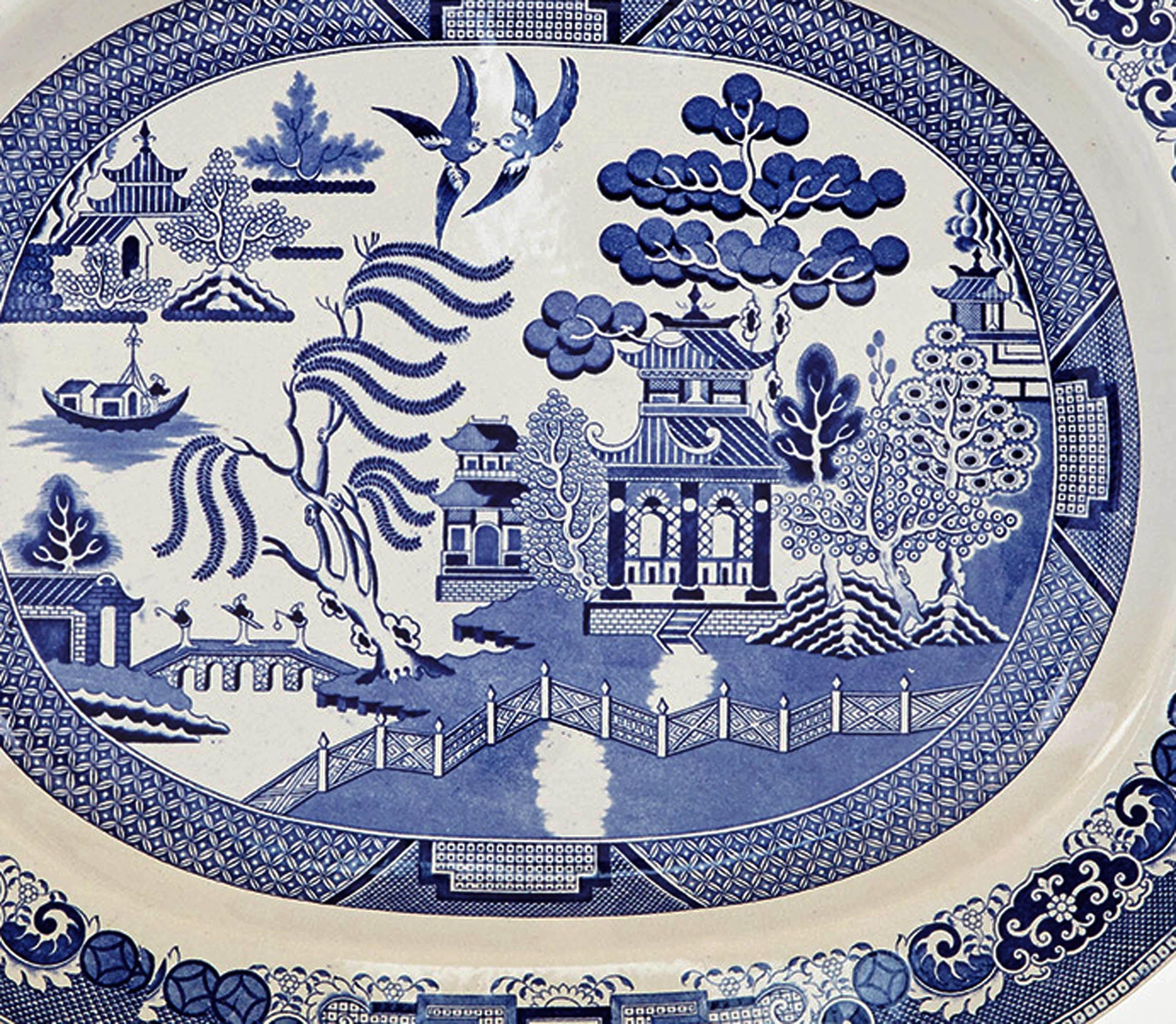 Pearlware Staffordshire Pottery Blue and White Printed Chinoiserie Dish