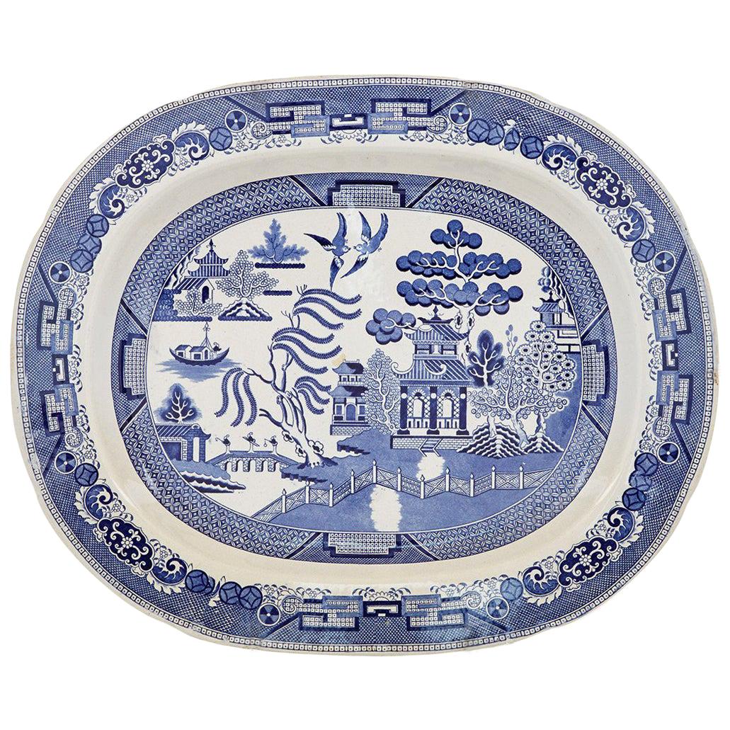 Staffordshire Pottery Blue and White Printed Chinoiserie Dish