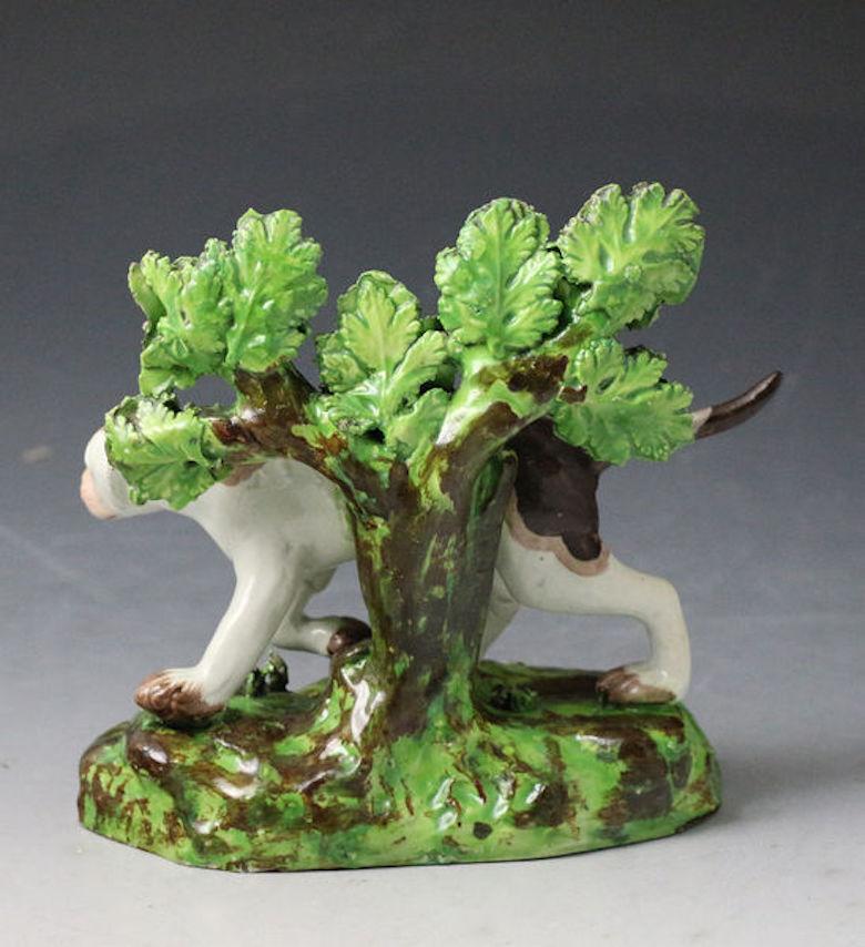 English Staffordshire Pottery Bocage Figure of a Pointer Dog on a Base, 19th Century