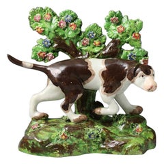 Staffordshire Pottery Bocage Figure of a Pointer Dog on a Base, 19th Century