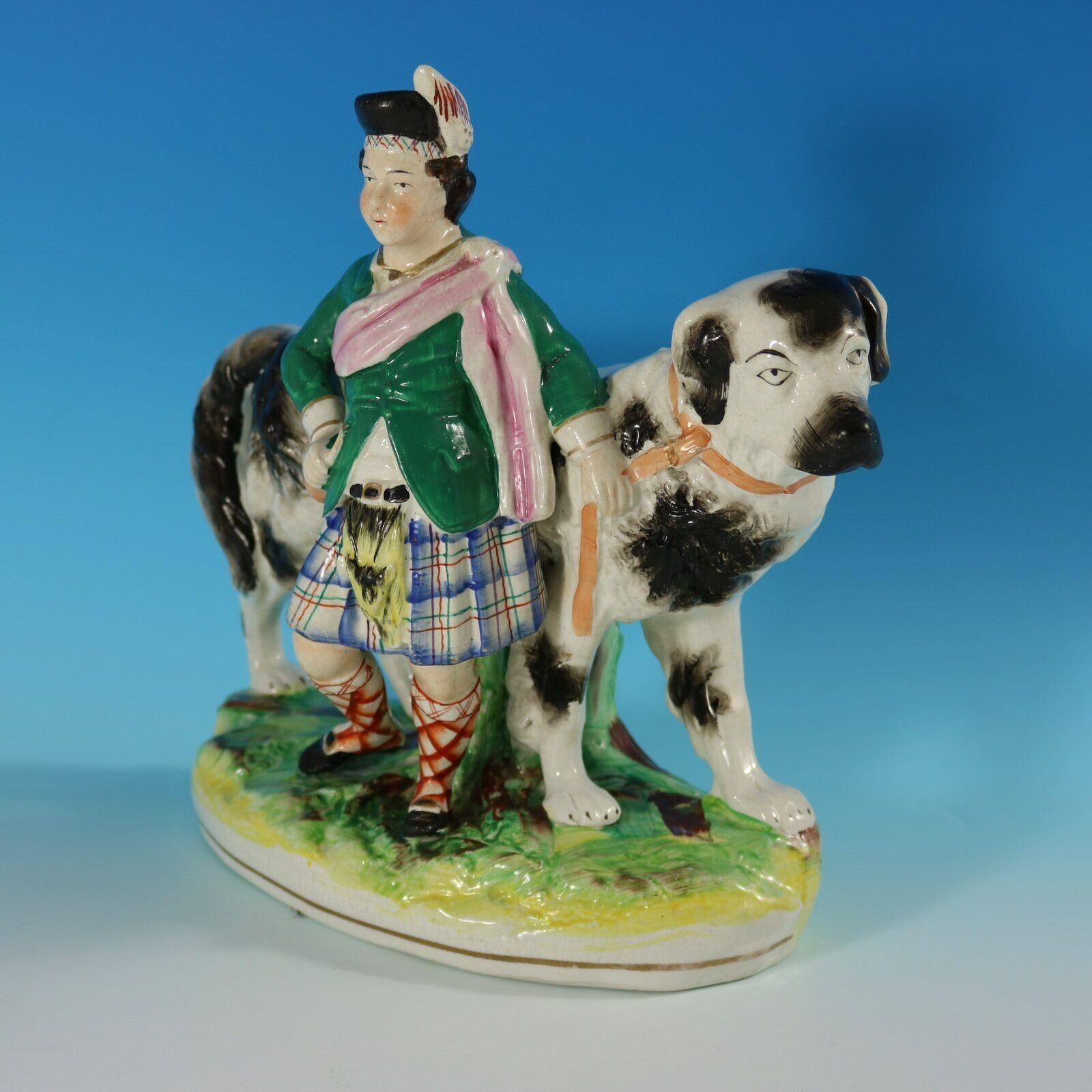 Staffordshire Pottery Boy with St. Bernard Figure For Sale 9