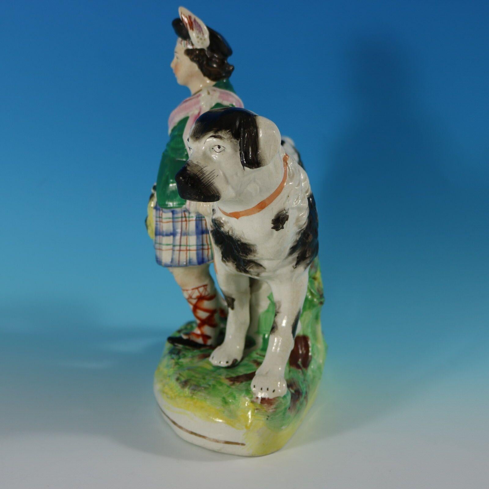 Staffordshire Pottery Boy with St. Bernard Figure For Sale 10