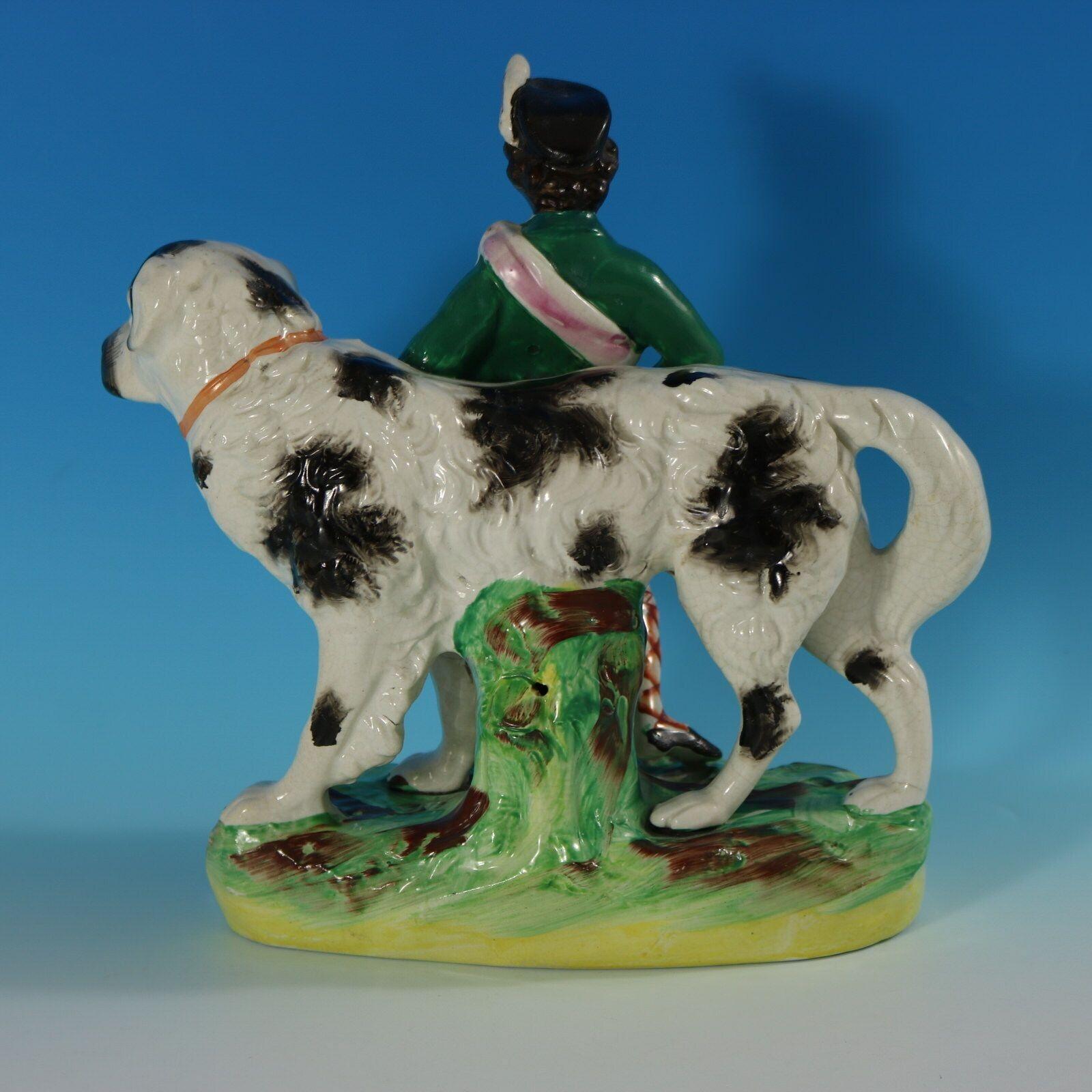 Victorian Staffordshire Pottery Boy with St. Bernard Figure For Sale