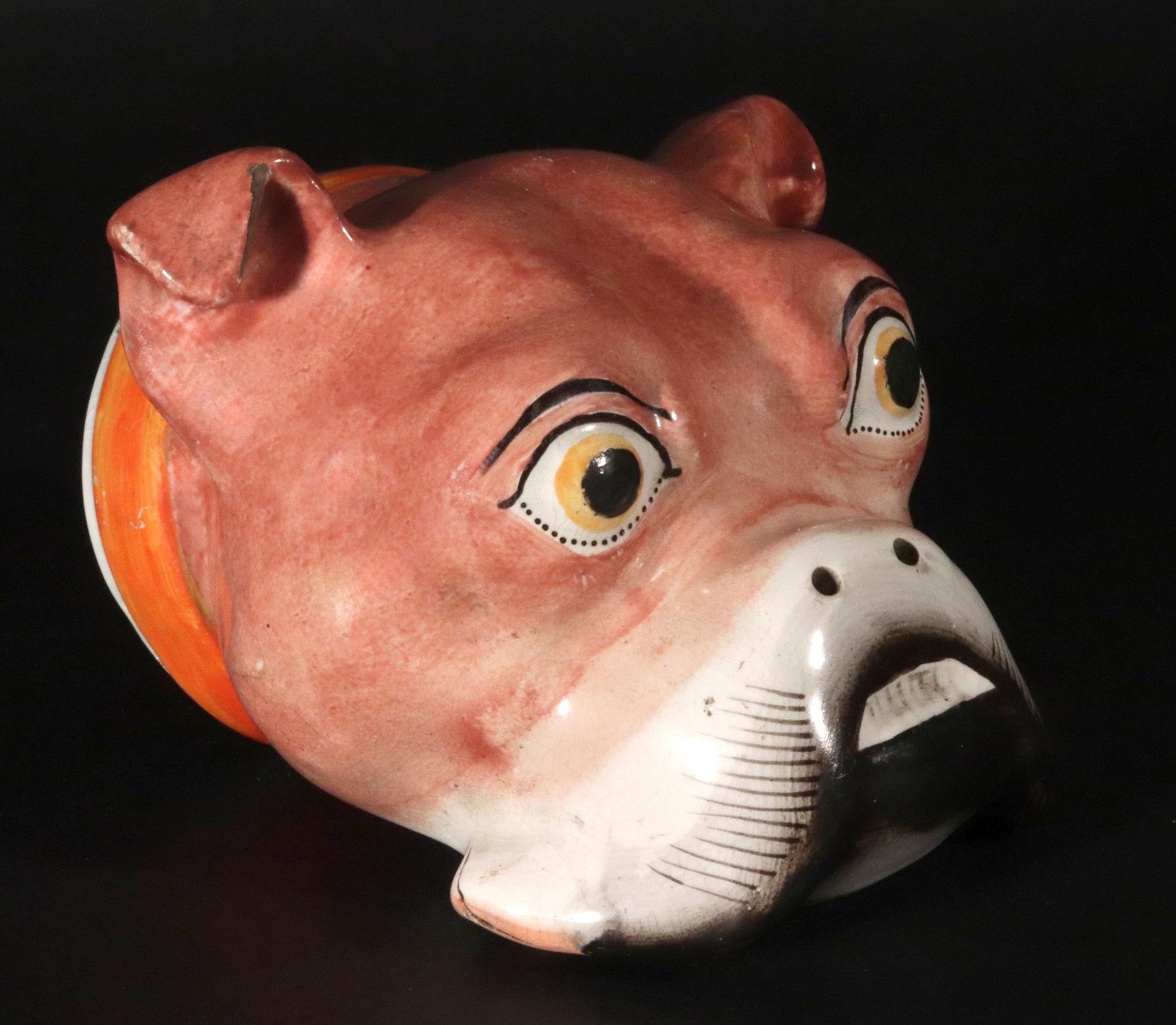 Regency Staffordshire Pottery Bulldog Stirrup Cup For Sale