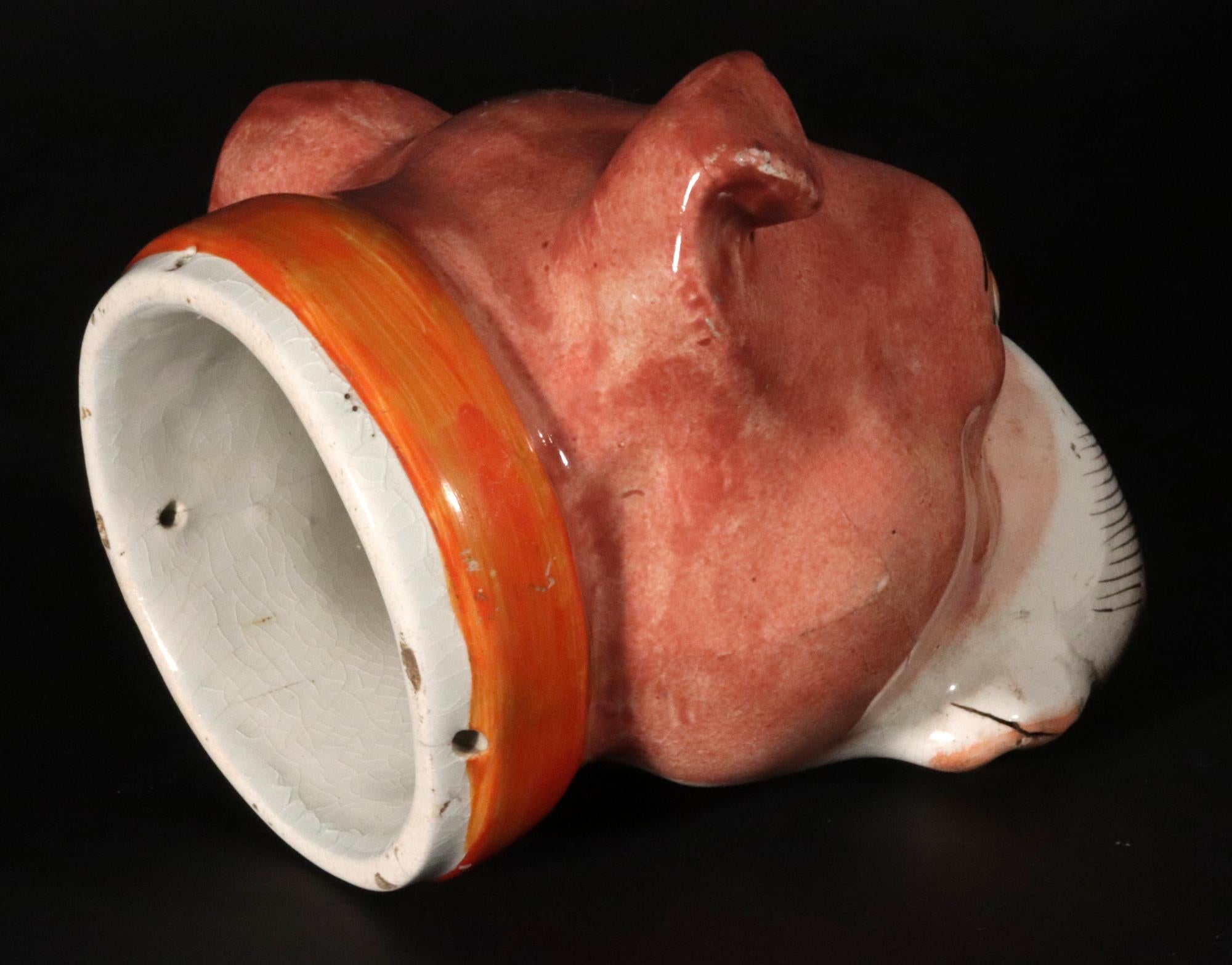 19th Century Staffordshire Pottery Bulldog Stirrup Cup For Sale
