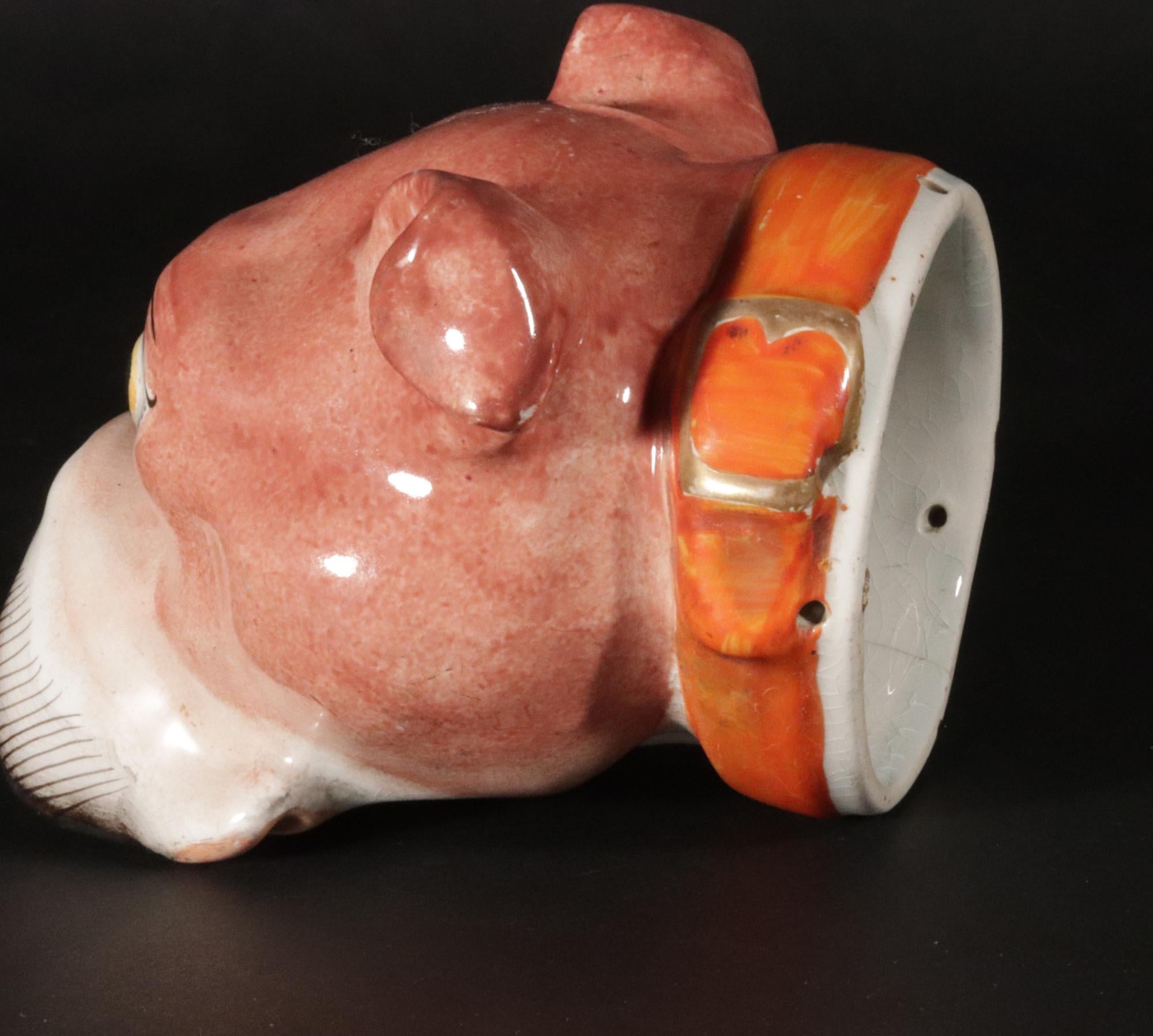 Ceramic Staffordshire Pottery Bulldog Stirrup Cup For Sale