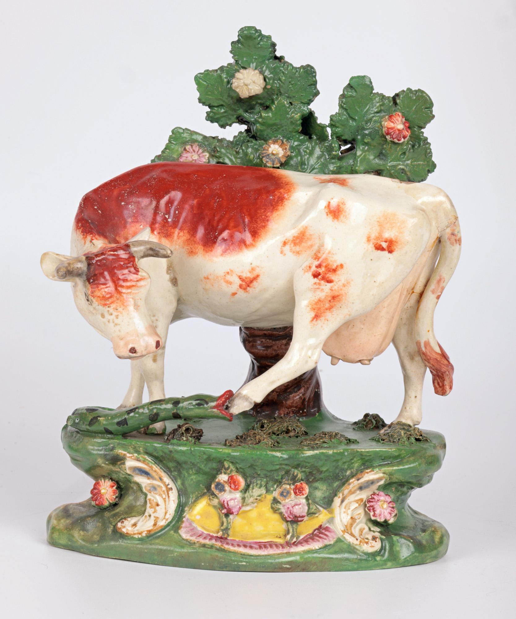 Staffordshire Pottery Cow Attacked by a Snake Pottery Figure 3