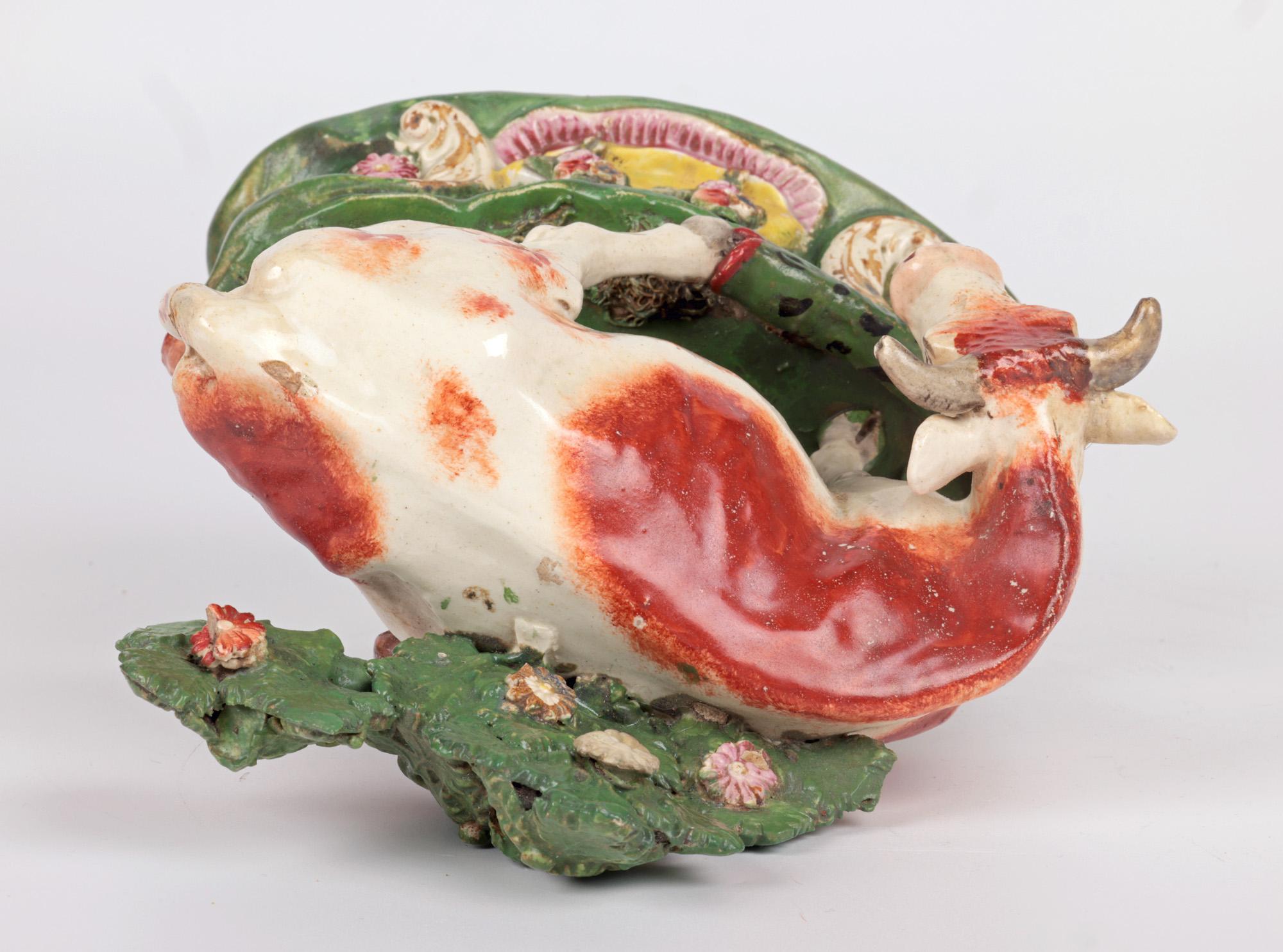 Staffordshire Pottery Cow Attacked by a Snake Pottery Figure 4