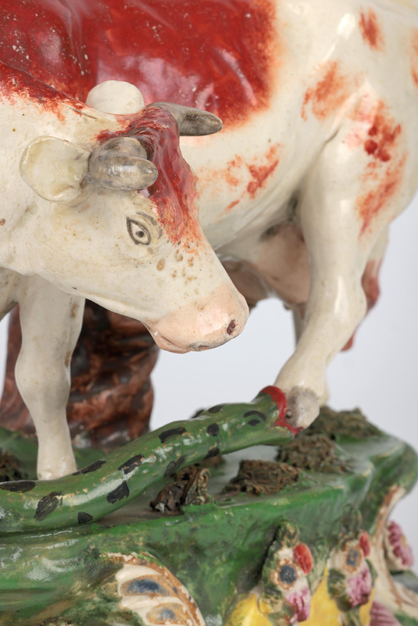 Staffordshire Pottery Cow Attacked by a Snake Pottery Figure 6