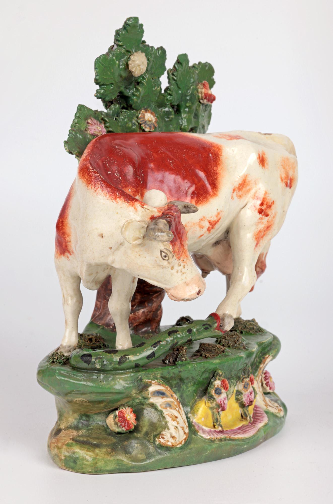 Staffordshire Pottery Cow Attacked by a Snake Pottery Figure 7