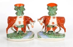 Staffordshire Pottery Cow Figure Spill Vases