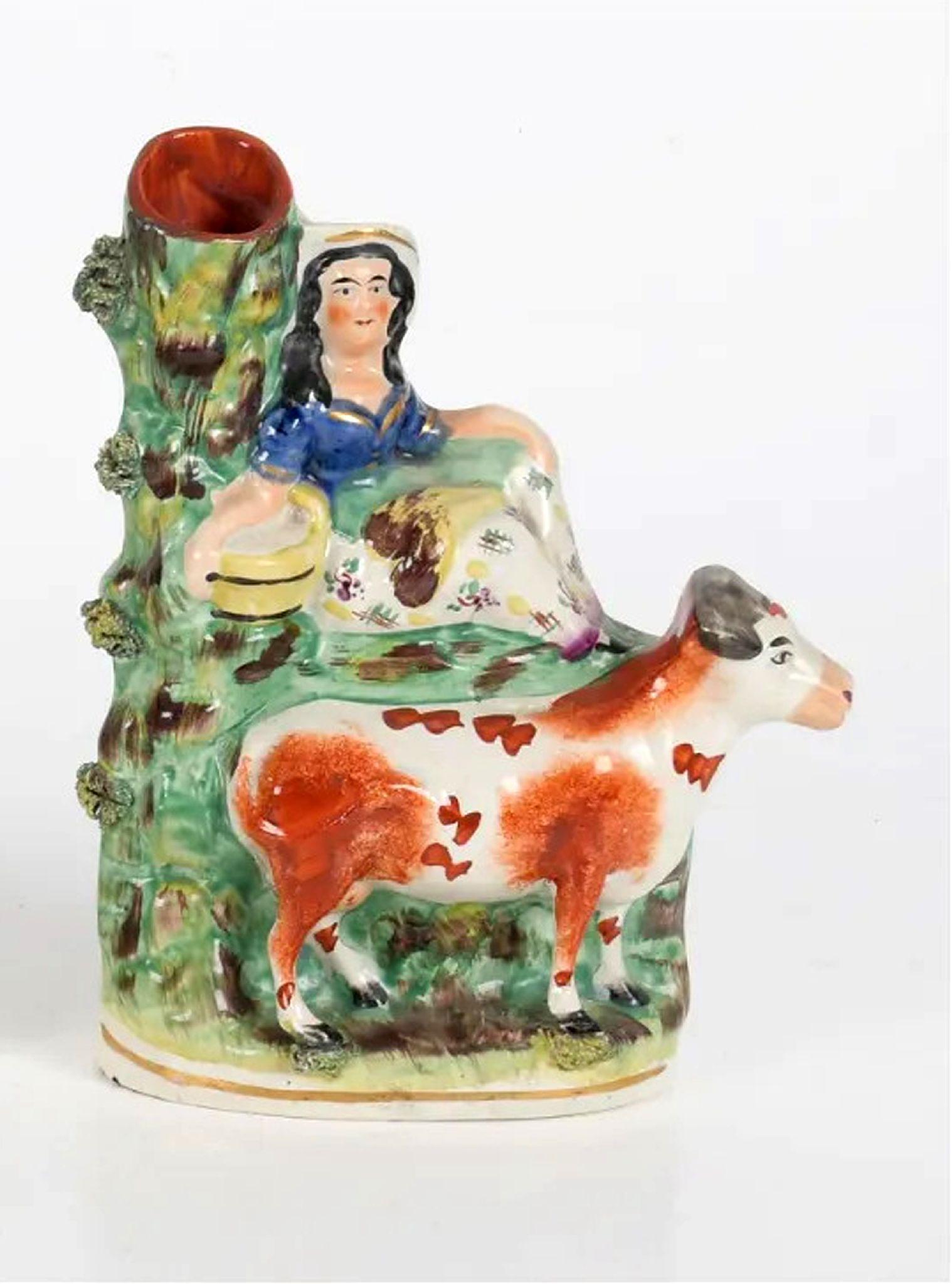 Staffordshire Pottery Cow with Figure of Milk Maid 4