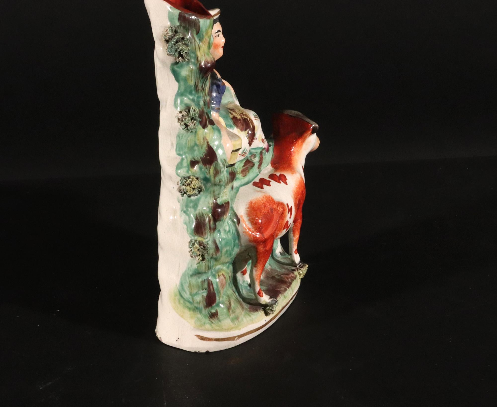 Staffordshire Pottery Cow with Figure of Milk Maid 1