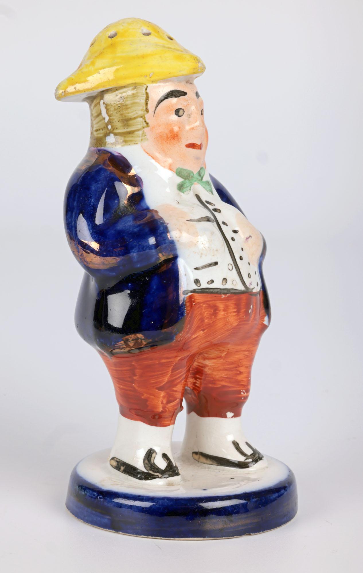 19th Century Staffordshire Pottery Figural Pounce or Pepper Pot For Sale