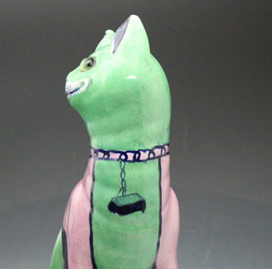 English Staffordshire Pottery Figure of a Cat in the Emile Galle Style, circa 1900 For Sale