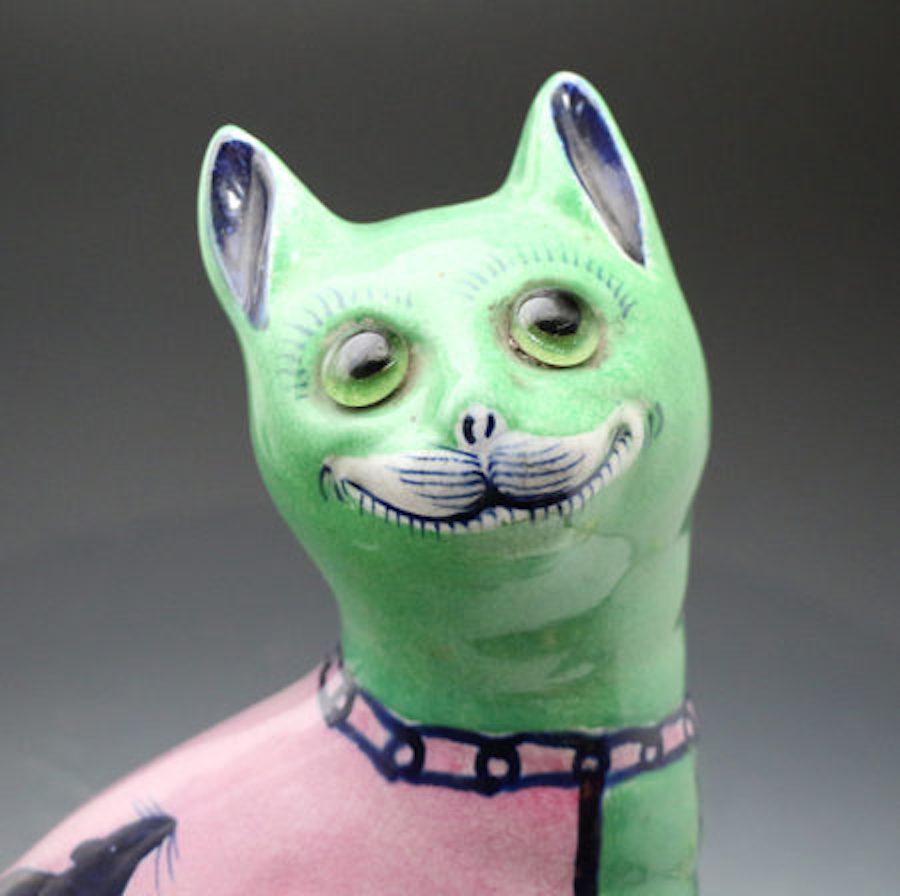 Staffordshire Pottery Figure of a Cat in the Emile Galle Style, circa 1900 In Good Condition For Sale In Woodstock, OXFORDSHIRE