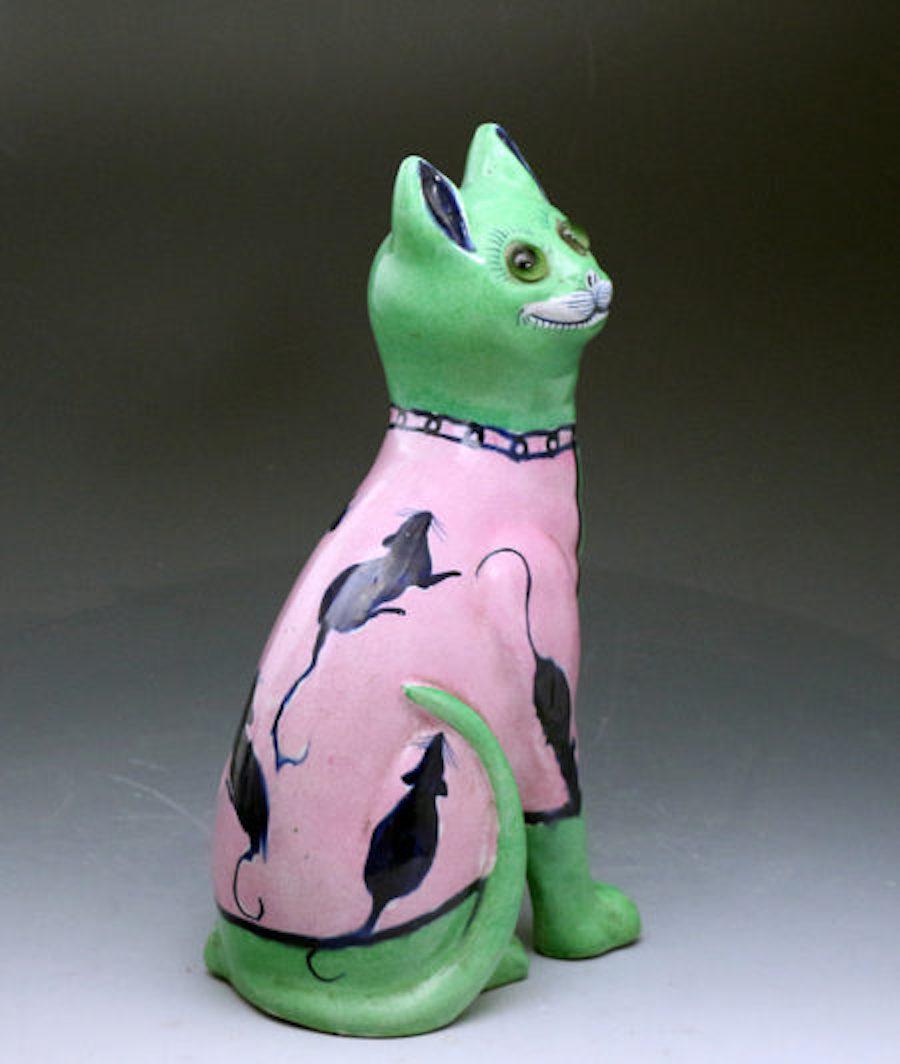 Early 20th Century Staffordshire Pottery Figure of a Cat in the Emile Galle Style, circa 1900 For Sale
